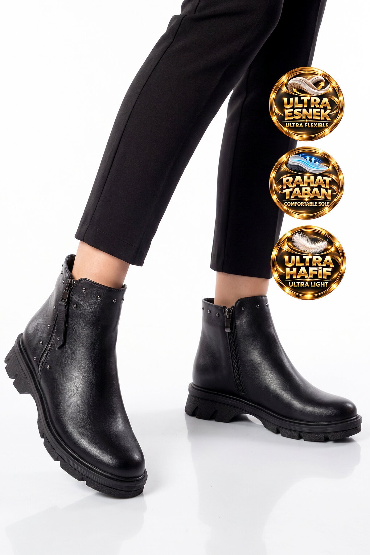 Siyah Cilt İçi Polarlı Fermuarlı Kadın Bot 351107