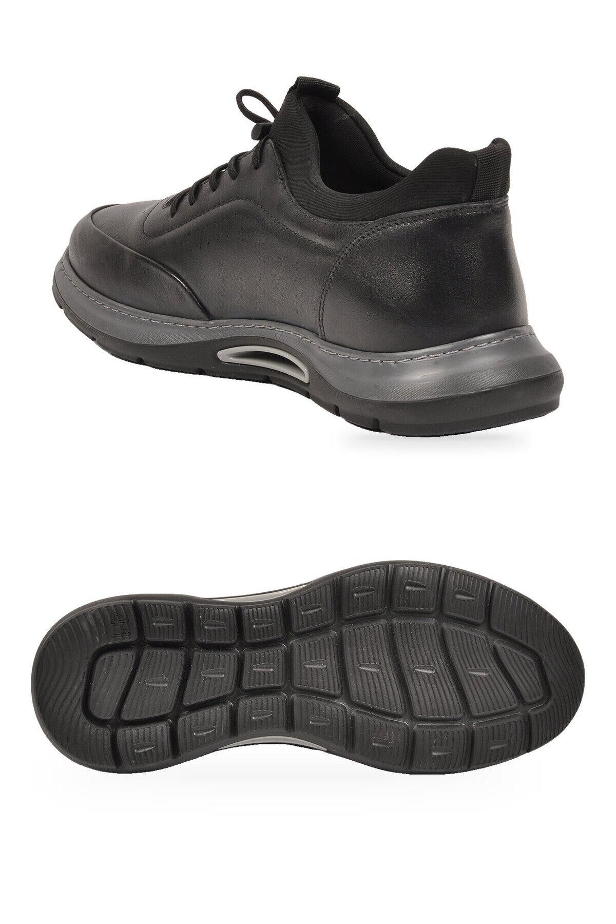 Lastik Bağcıklı Kauçuk Tabanlı Sneaker Şık Rahat Siyah-Füme Hakiki Deri Erkek Casual Ayakkabı HZ2844-8225