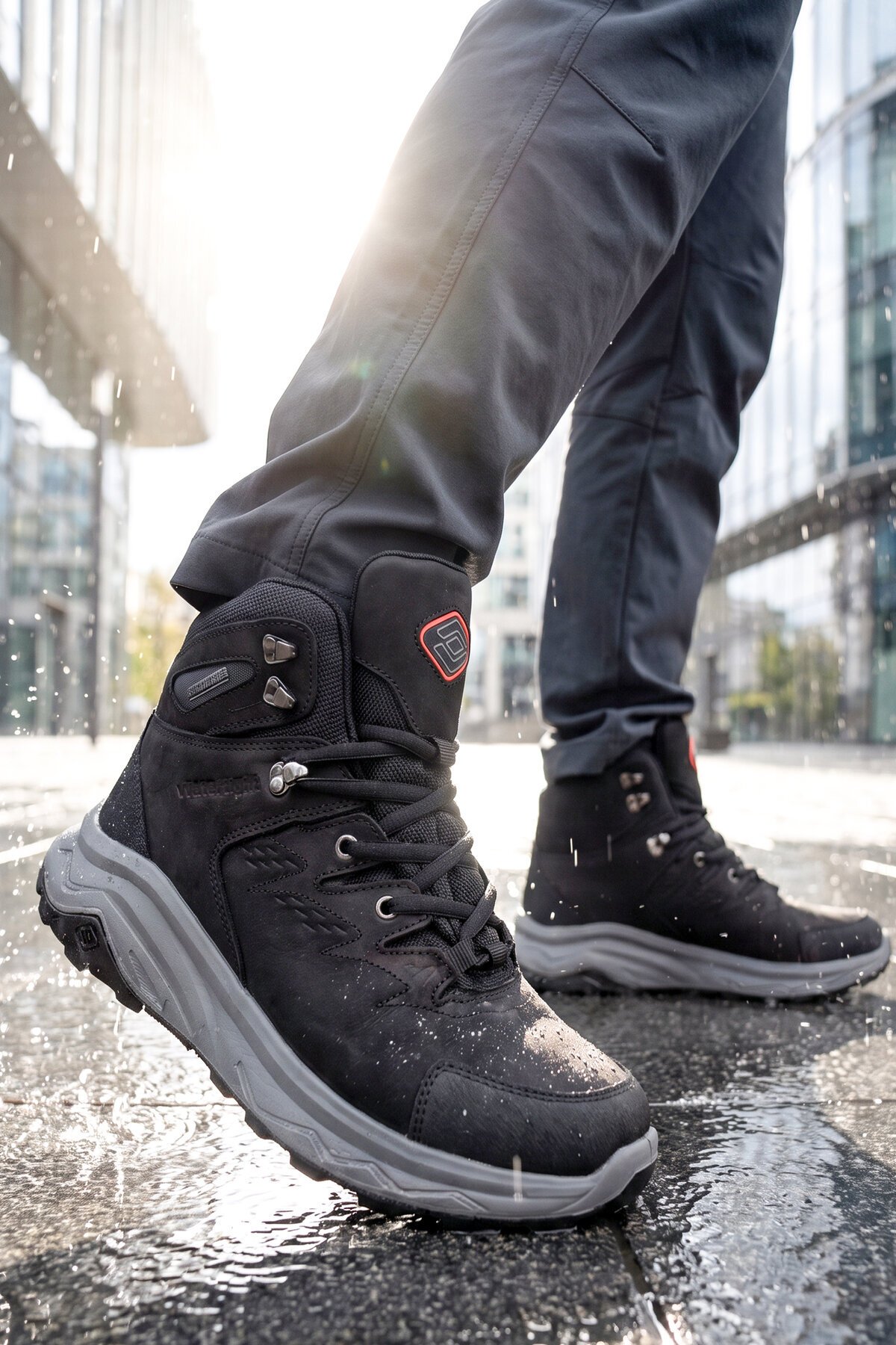 Siyah-Gri Nubuk Su Geçirmez Kaymaz Taban Erkek Outdoor Trekking Bot M2041