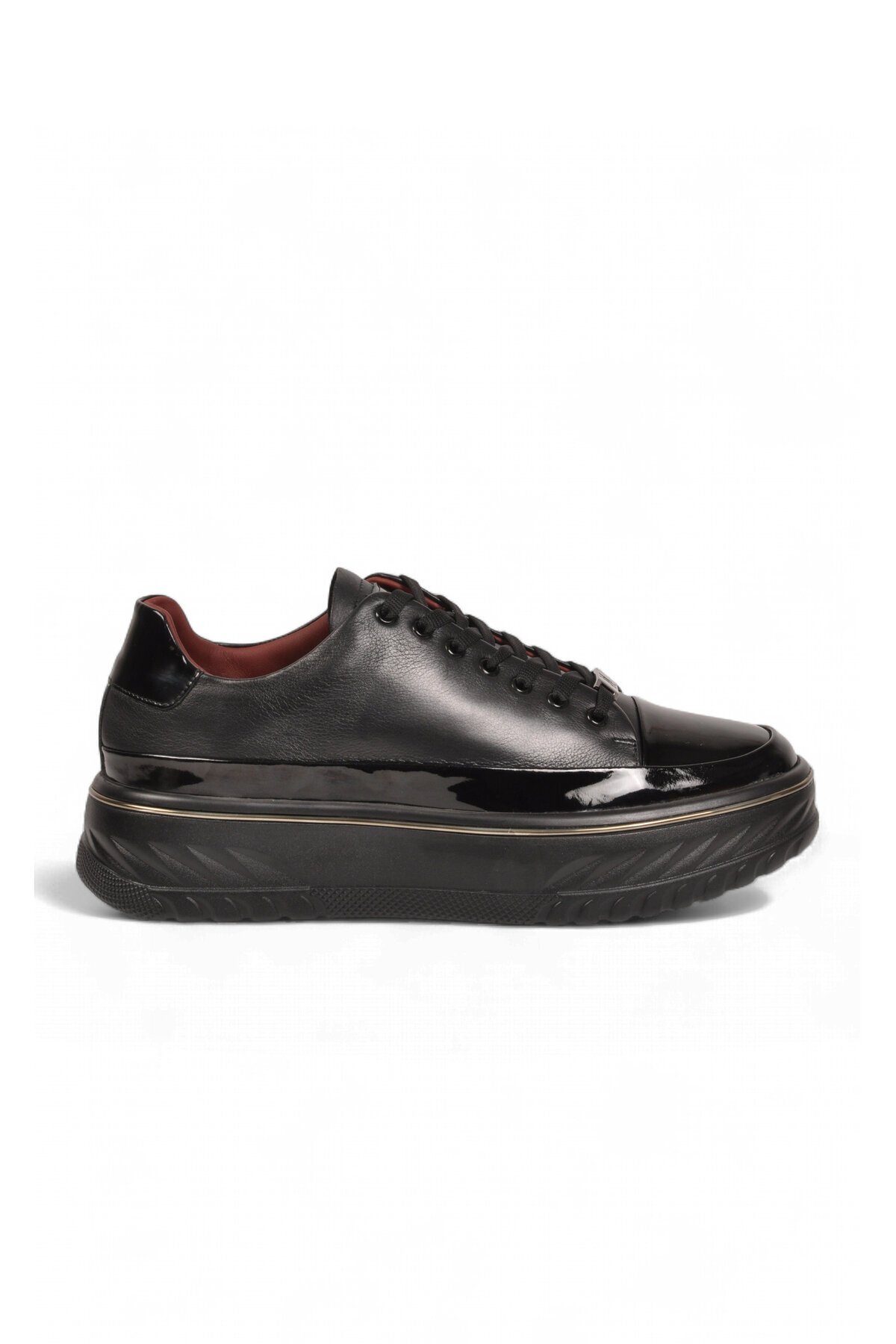 Erkek Siyah Hakiki Deri Casual Ayakkabı Bağcıklı Kalın Rahat Tabanlı Şık Sneaker 152-24121