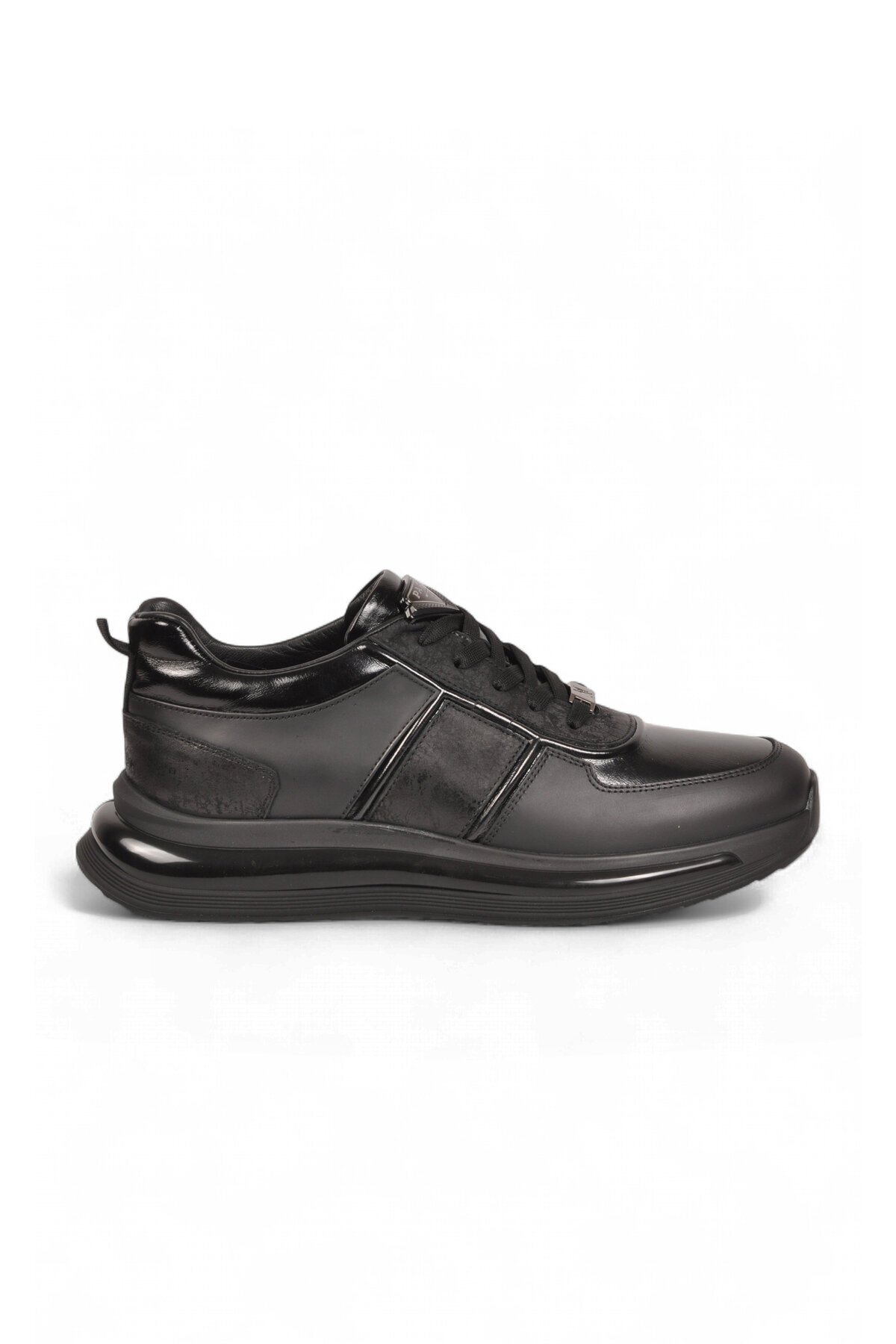 Erkek Siyah Hakiki Deri Bağcıklı Casual Ayakkabı Rahat Şık Sneaker 152-24176
