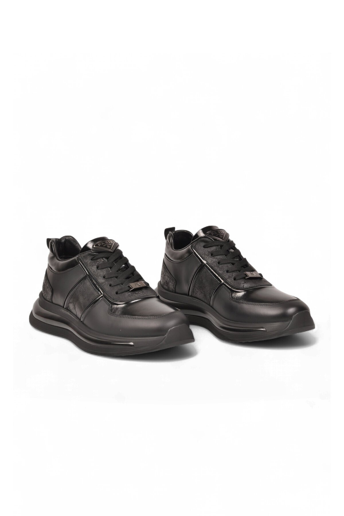 Erkek Siyah Hakiki Deri Bağcıklı Casual Ayakkabı Rahat Şık Sneaker 152-24176
