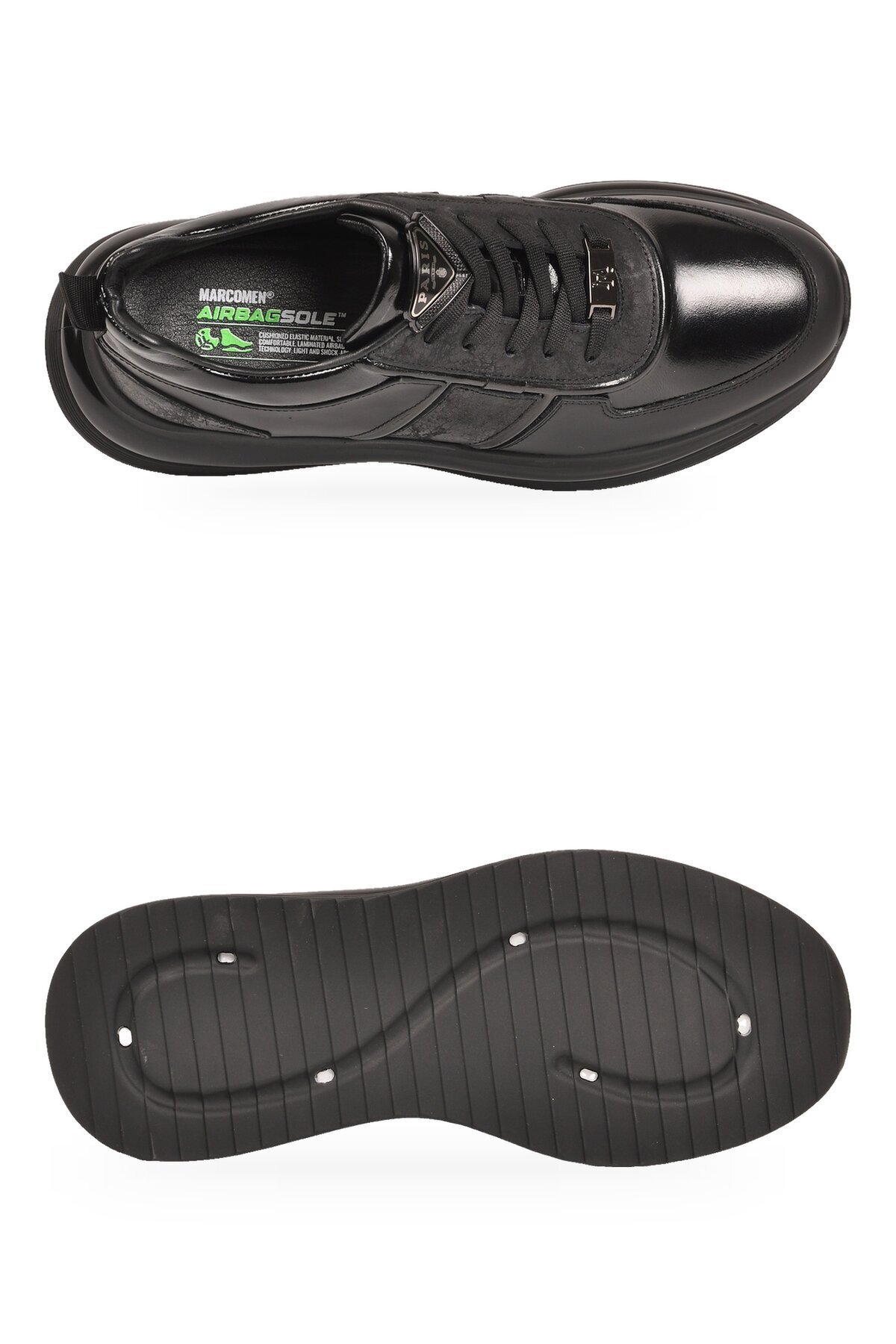 Erkek Siyah Hakiki Deri Bağcıklı Casual Ayakkabı Rahat Şık Sneaker 152-24176