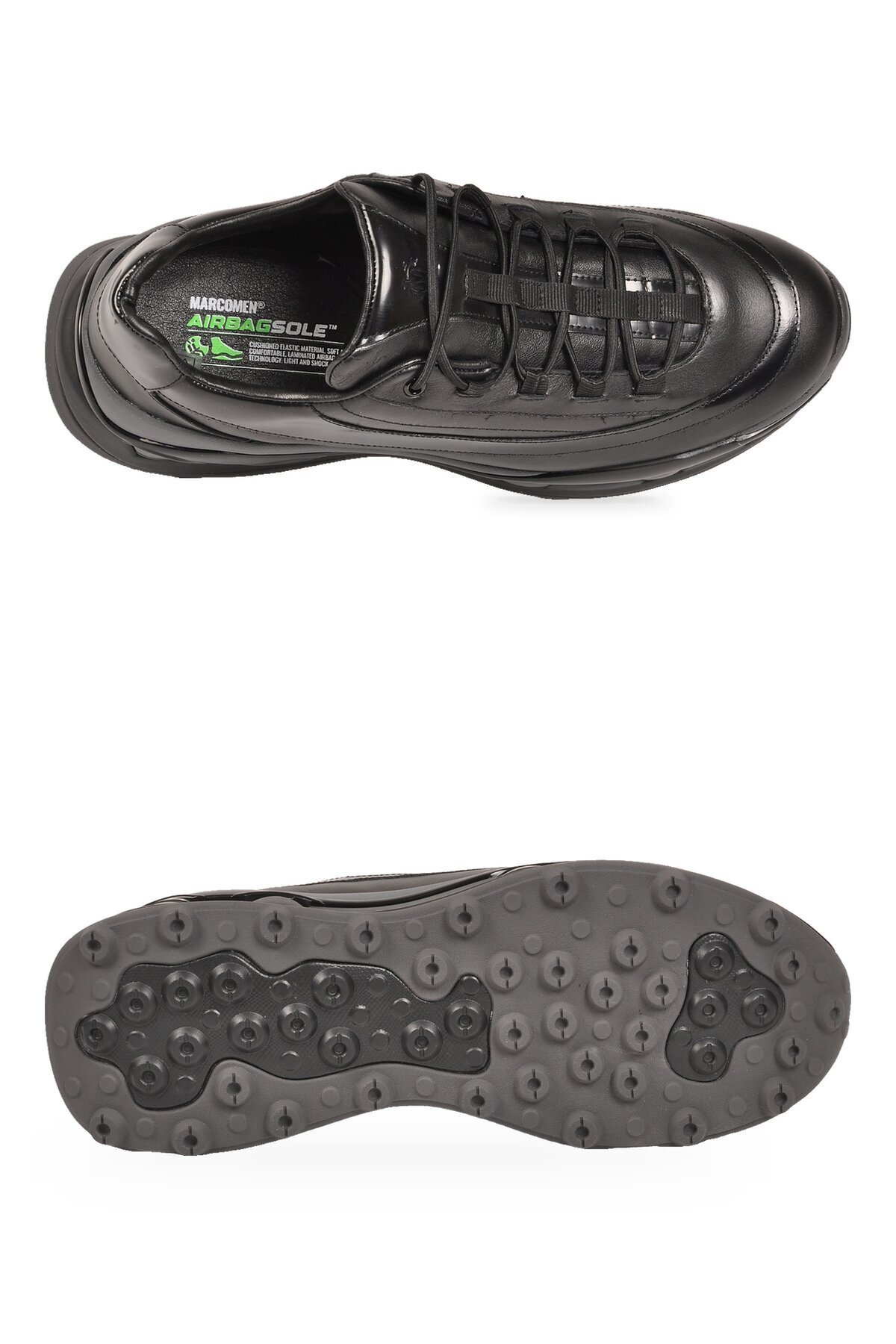 Erkek Siyah Hakiki Deri Casual Ayakkabı Şık Rahat Kalın Tabanlı Sneaker 152-24210