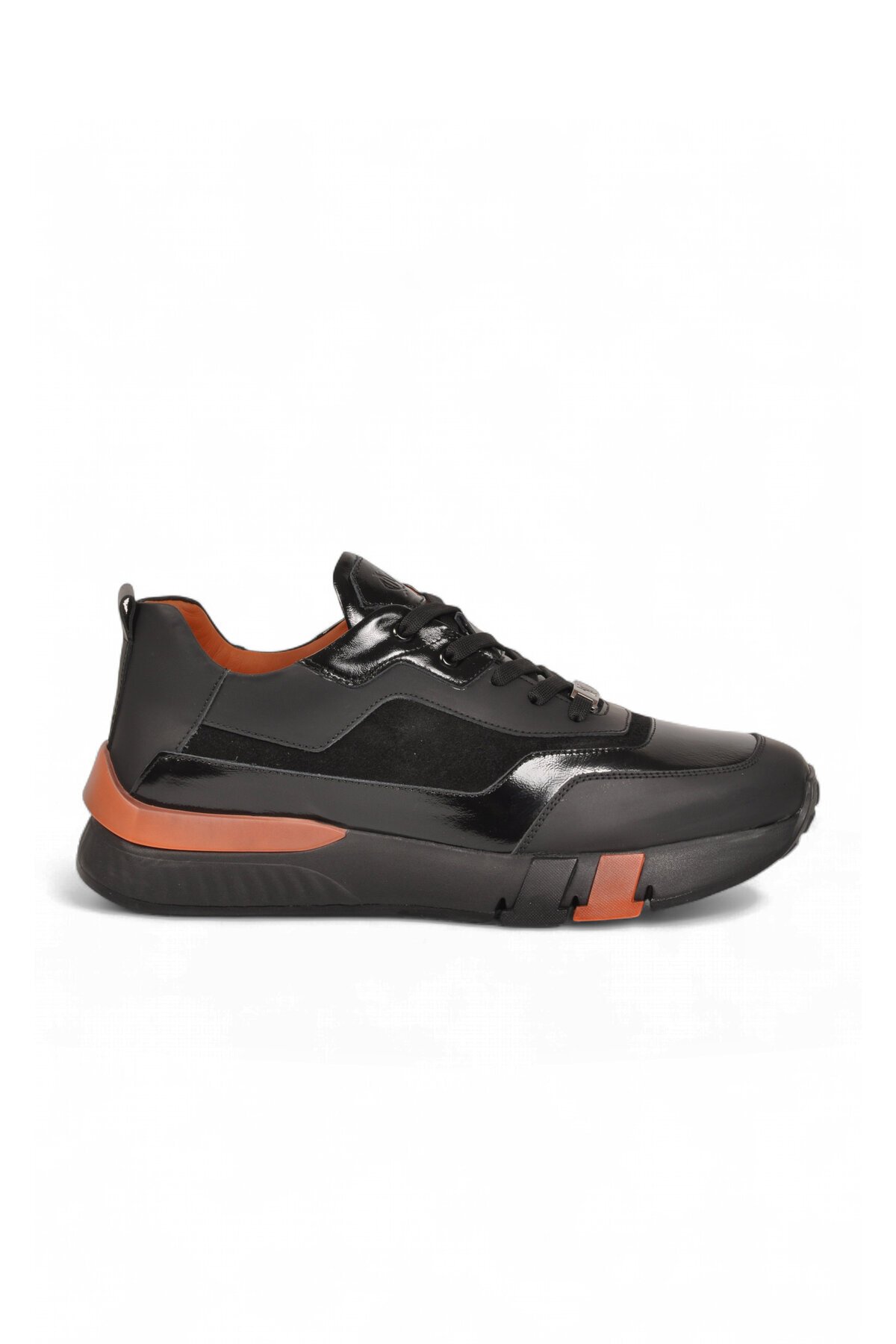 Erkek Siyah Hakiki Deri Casual Ayakkabı Bağcıklı Rahat Tabanlı Şık Sneaker 152-24251