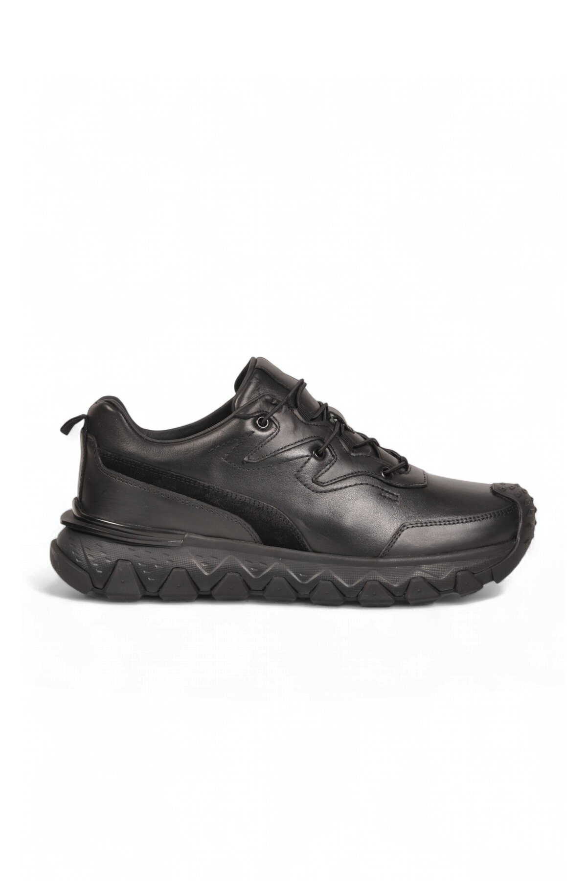 Erkek Siyah Hakiki Deri Casual Ayakkabı Bağcıklı Rahat Tabanlı Şık Sneaker 152-24252