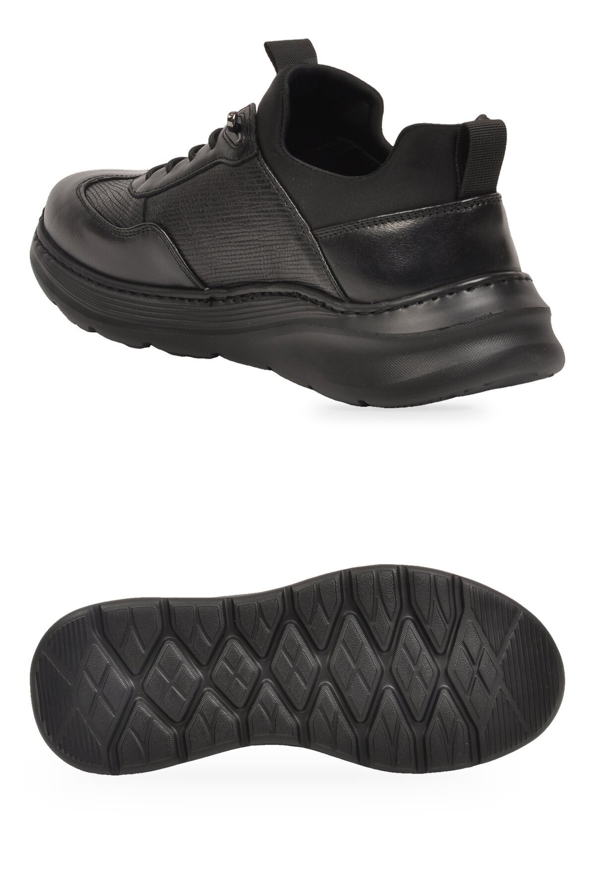 Siyah Hakiki Deri Erkek Casual Ayakkabı Şık Rahat Tabanlı Bağcıklı Sneaker 26K540-3