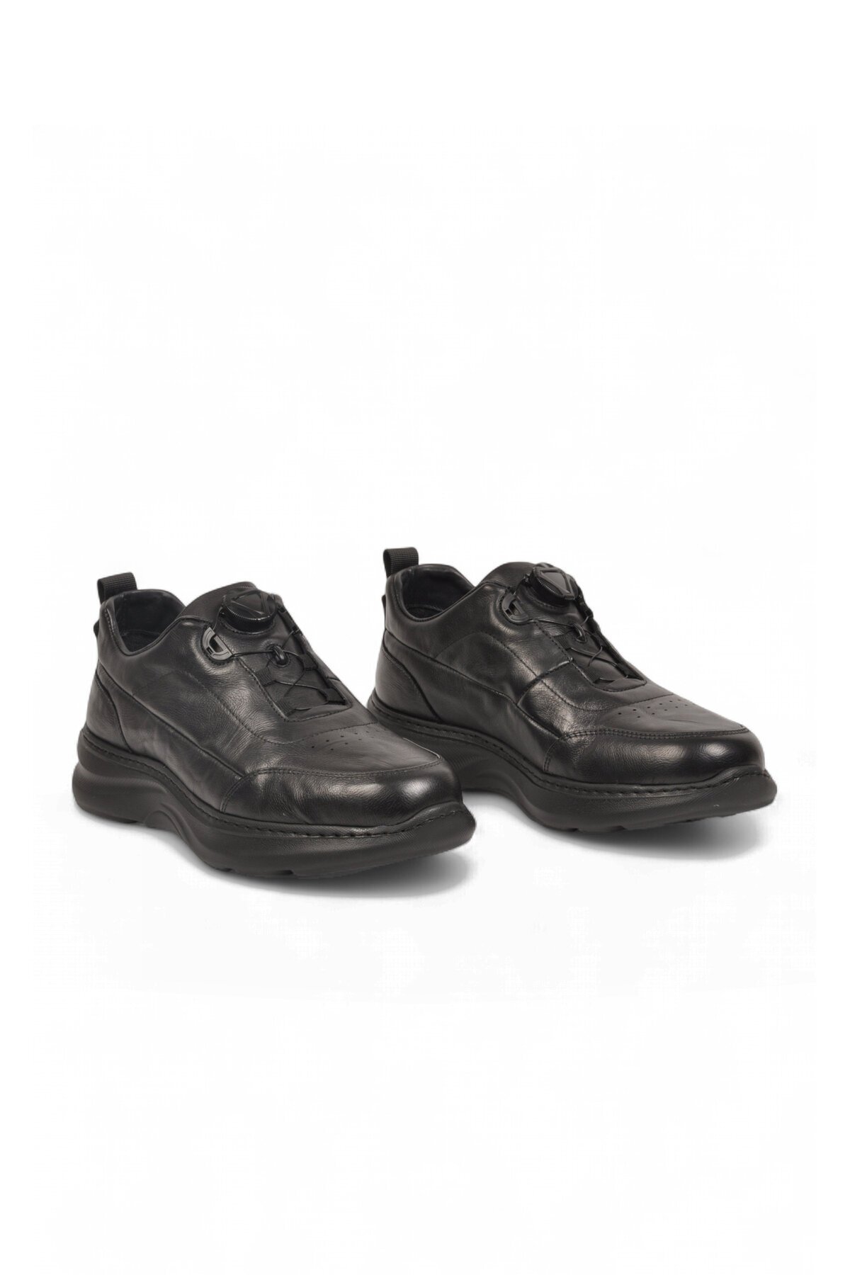 Siyah Hakiki Deri Erkek Casual Ayakkabı Şık Rahat Akıllı Bağcıklı Sneaker 26K541-1