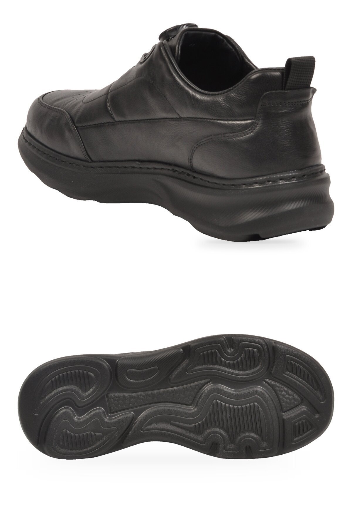 Siyah Hakiki Deri Erkek Casual Ayakkabı Şık Rahat Akıllı Bağcıklı Sneaker 26K541-1