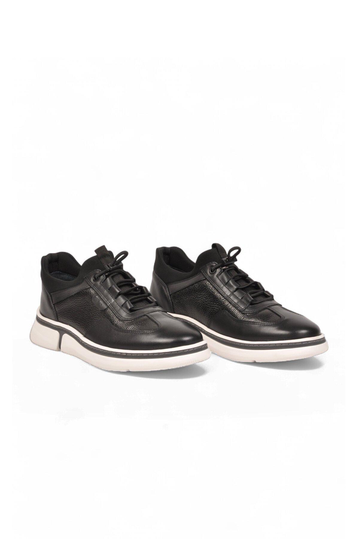 Lastik Bağcıklı Kauçuk Taban Sneaker Siyah Hakiki Deri Şık Rahat Erkek Casual Ayakkabı HZ2420-KS016