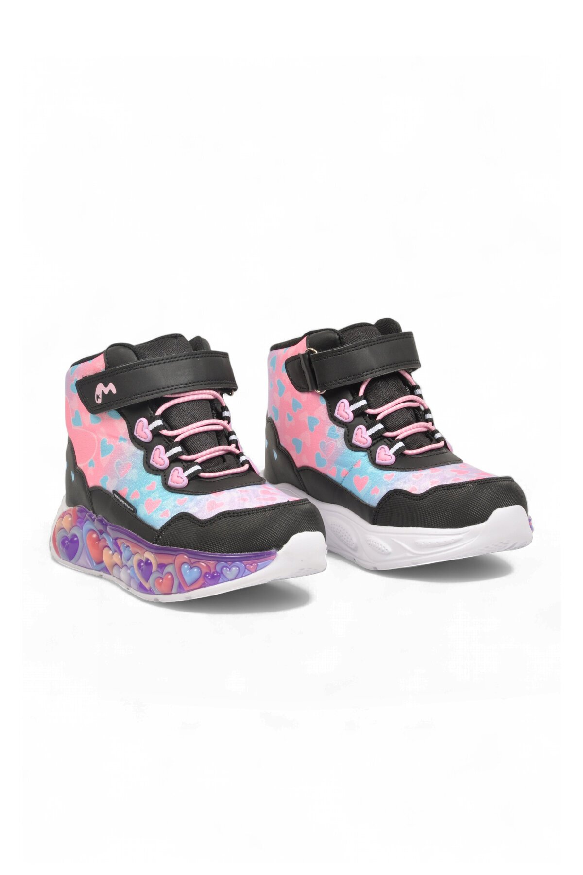 Kız Çocuk Su Geçirmez Işıklı Desenli Siyah-Pembe Cırt Bantlı Sneaker Bot Montana
