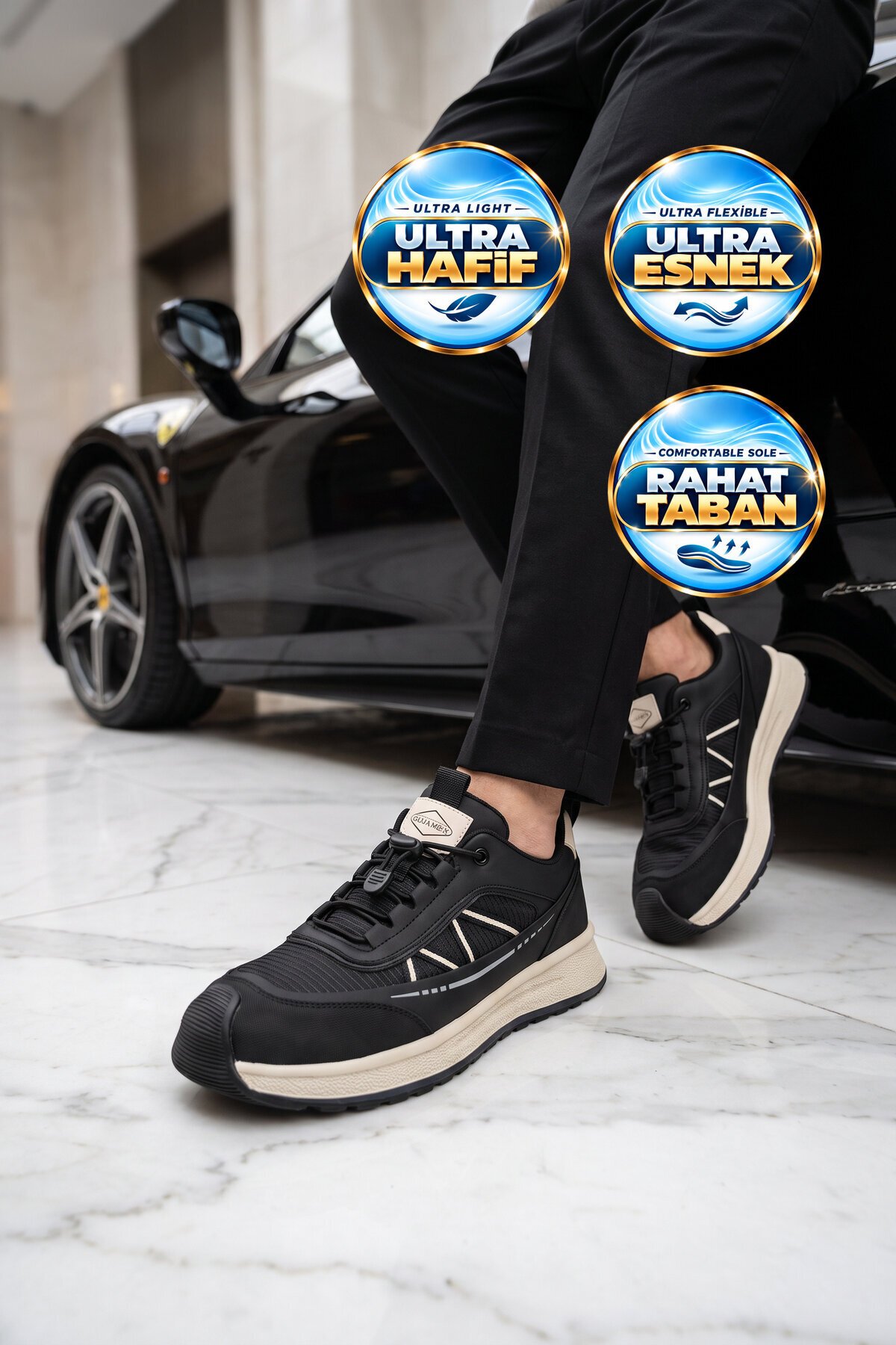 Siyah Erkek Casual Ayakkabı Bağcıklı Hafif Rahat Tabanlı Sneaker 26K559