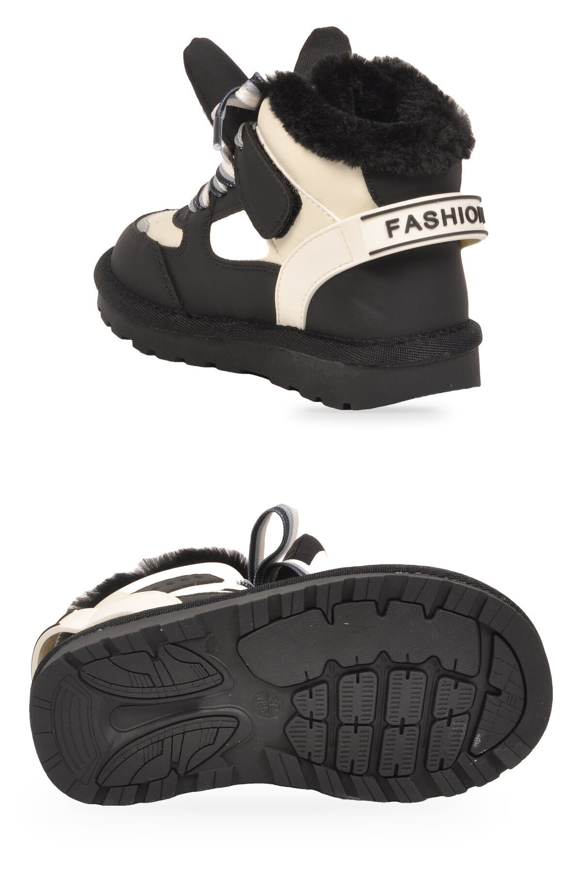 Kız Çocuk İçi Kürklü Sıcak Tutan Aksesuar Bağcıklı Siyah Sneaker Bot Rabbıt