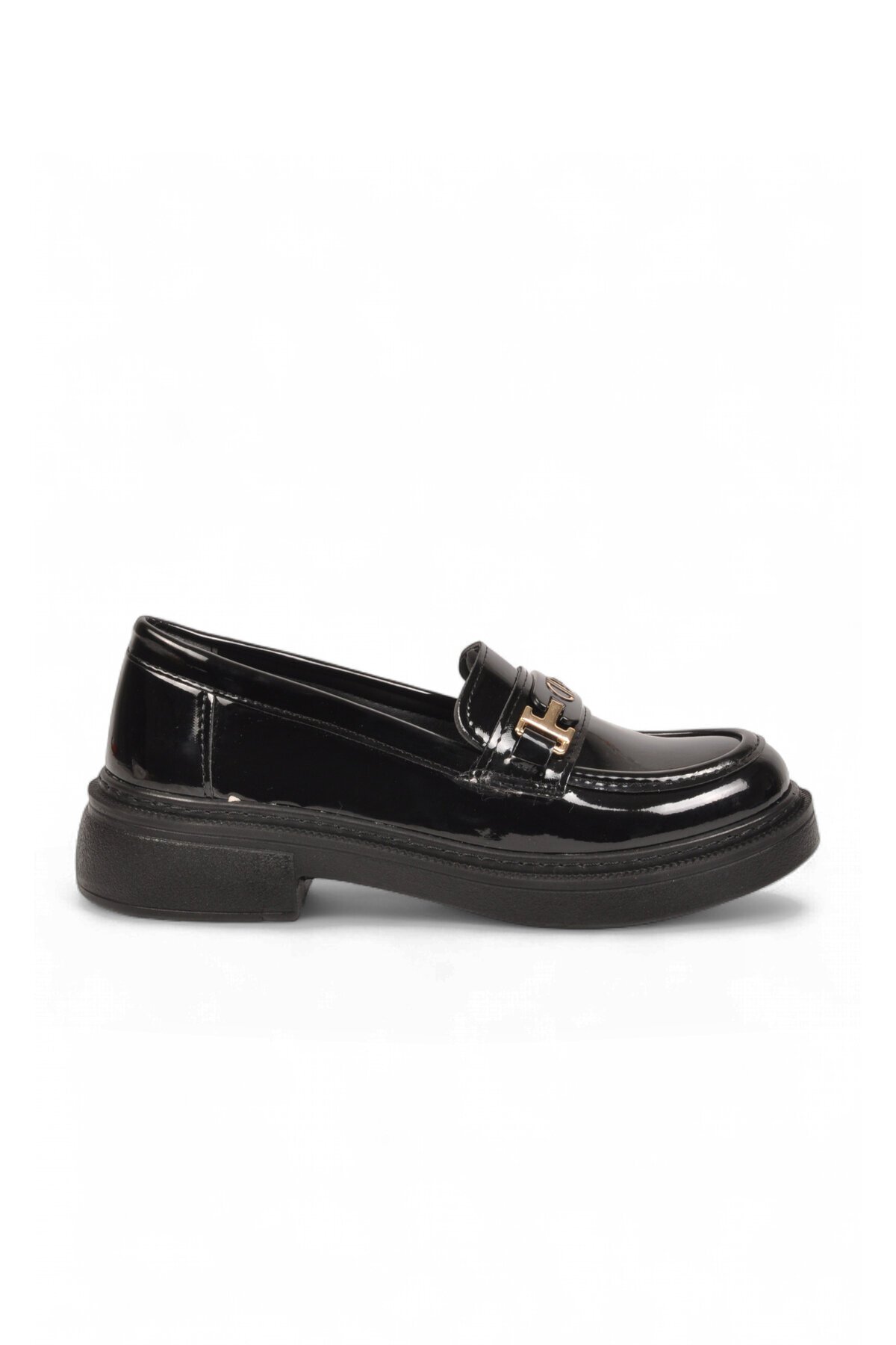 Toka Detaylı Kalın Tabanlı Şık Rahat Siyah Rugan Kadın Casual Ayakkabı Loafer 1805