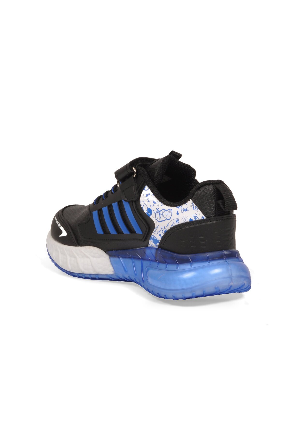 Siyah-Saks Erkek Çocuk Spor Ayakkabı Cırt Bantlı Kalın Tabanlı Sneaker 748 Cilt
