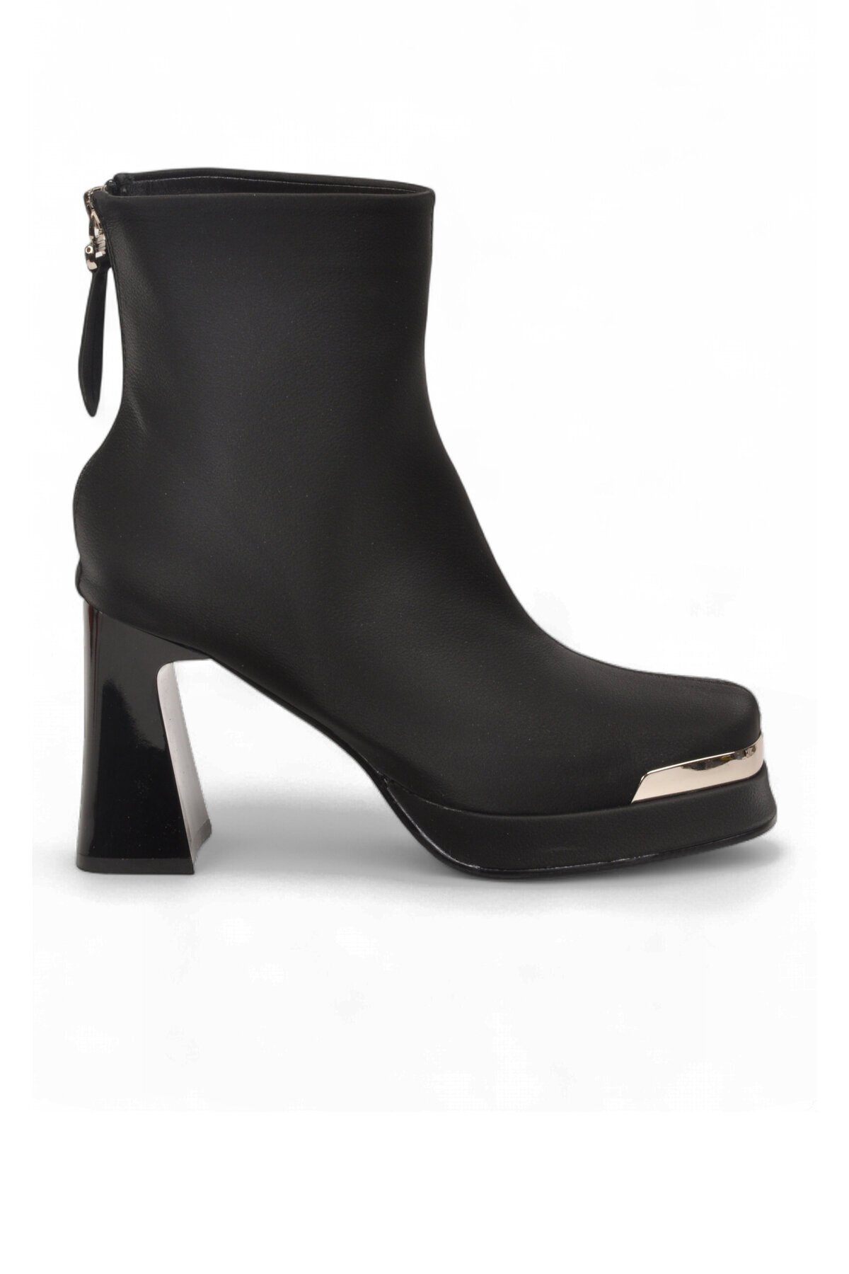 Siyah Fermuarlı İçi Polarlı Sıcak Tutan Şık Rahat Kadın Topuklu Bot 26K414-2