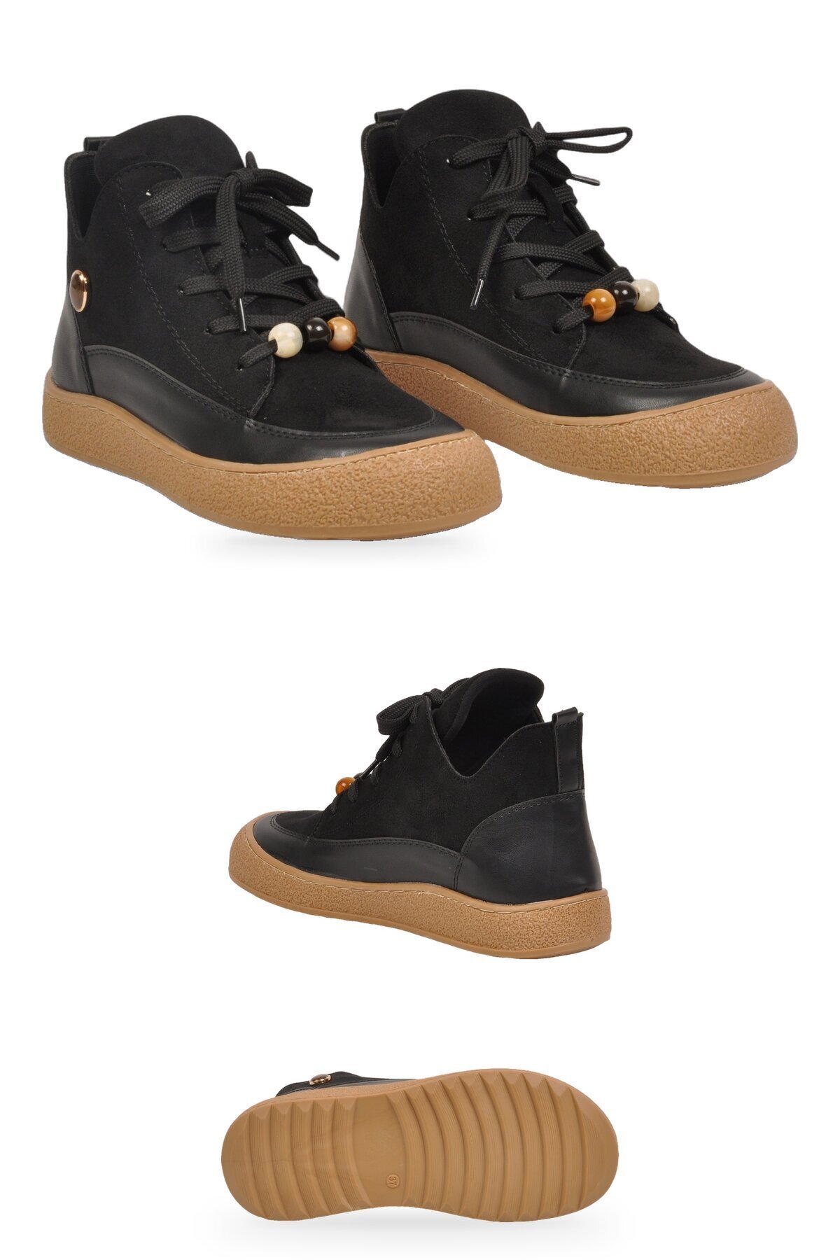 Kadın Siyah Aksesuar Bağcıklı Kadın Sneaker Bot 669267
