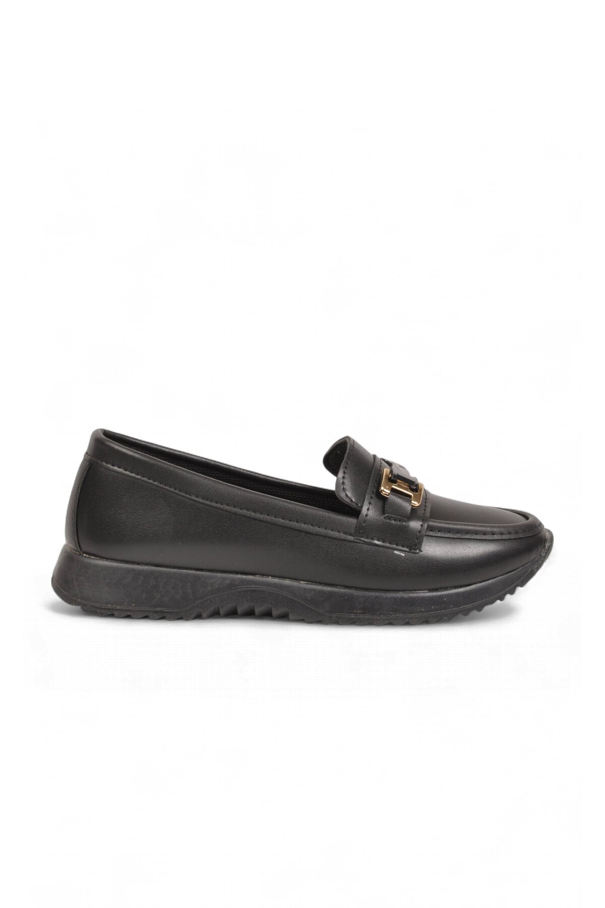 Toka Detaylı Kalın Tabanlı Şık Rahat Siyah Kadın Casual Ayakkabı Loafer 067 26K