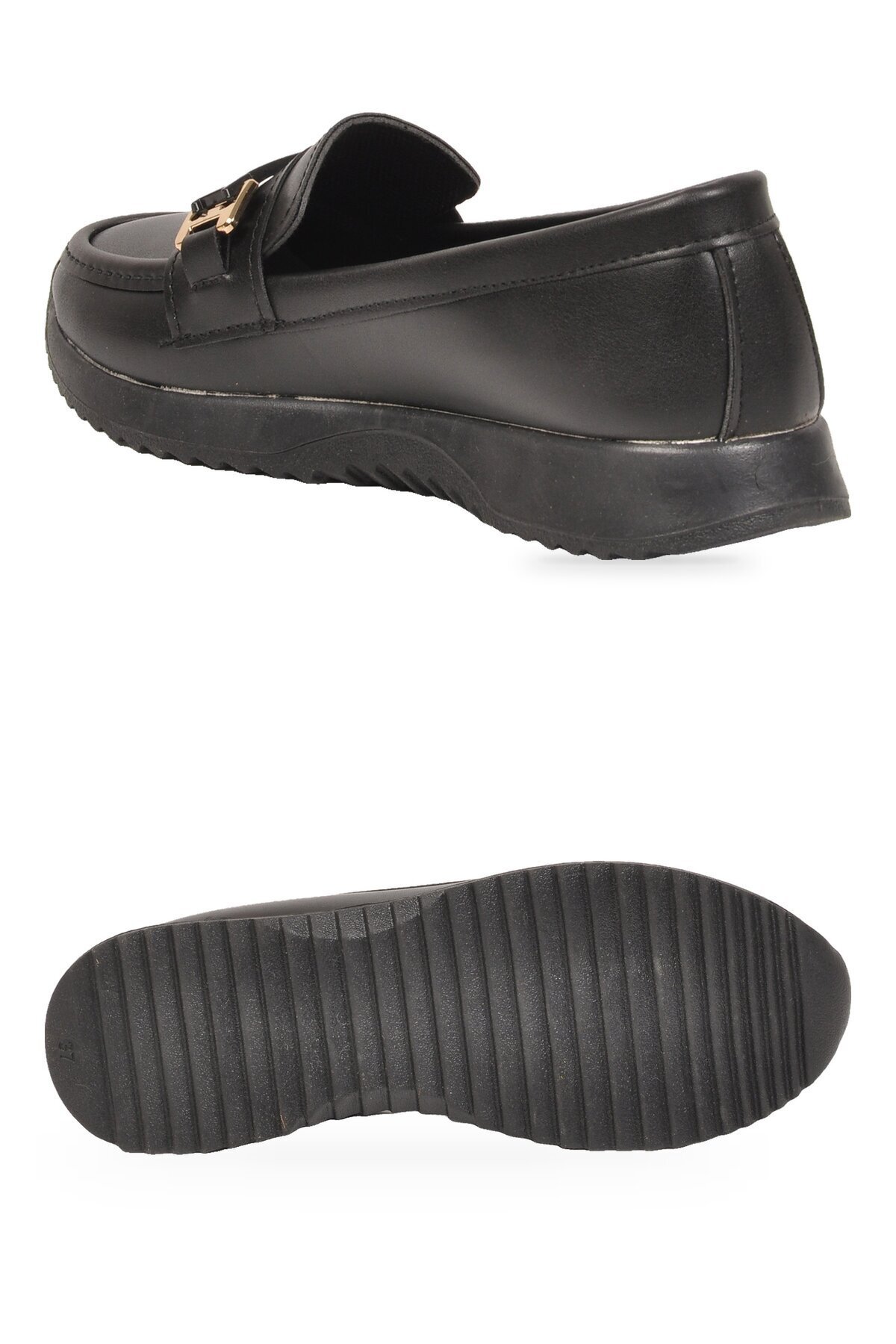 Toka Detaylı Kalın Tabanlı Şık Rahat Siyah Kadın Casual Ayakkabı Loafer 067 26K