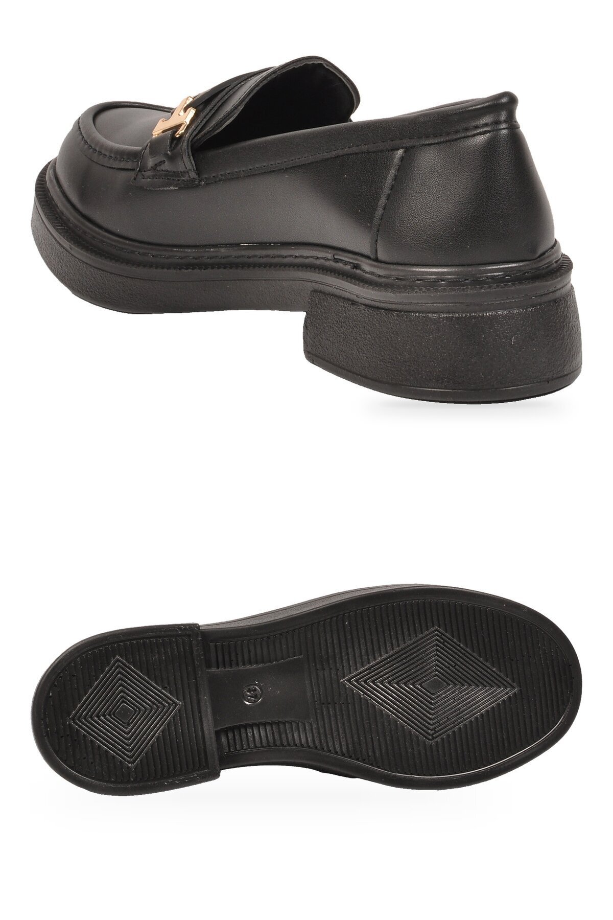 Toka Detaylı Kalın Tabanlı Şık Rahat Siyah Kadın Casual Ayakkabı Loafer 1805