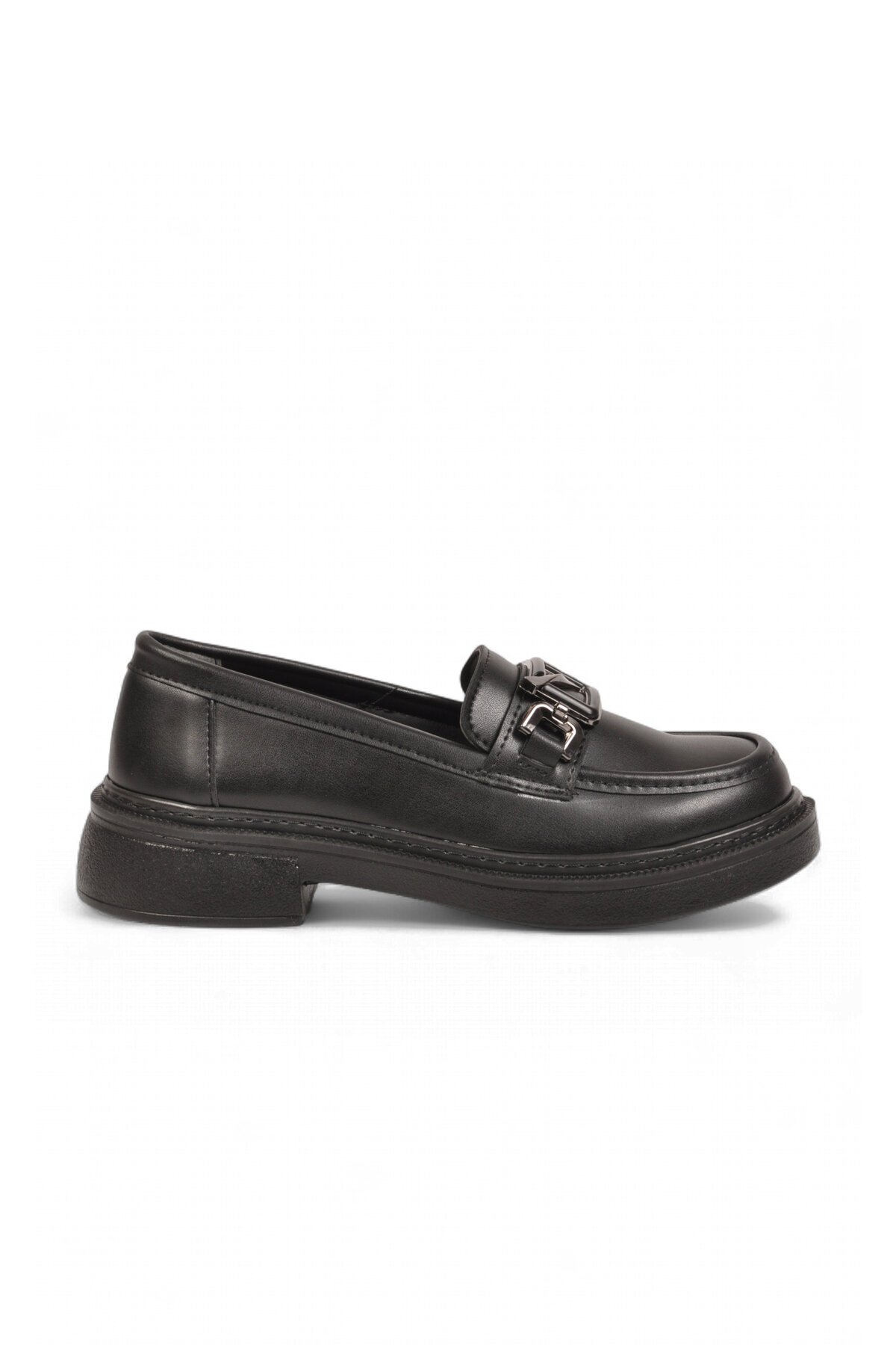 Toka Detaylı Kalın Tabanlı Şık Rahat Siyah Kadın Casual Ayakkabı Loafer 1837