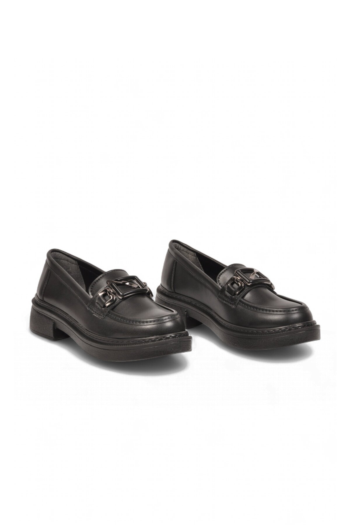 Toka Detaylı Kalın Tabanlı Şık Rahat Siyah Kadın Casual Ayakkabı Loafer 1837