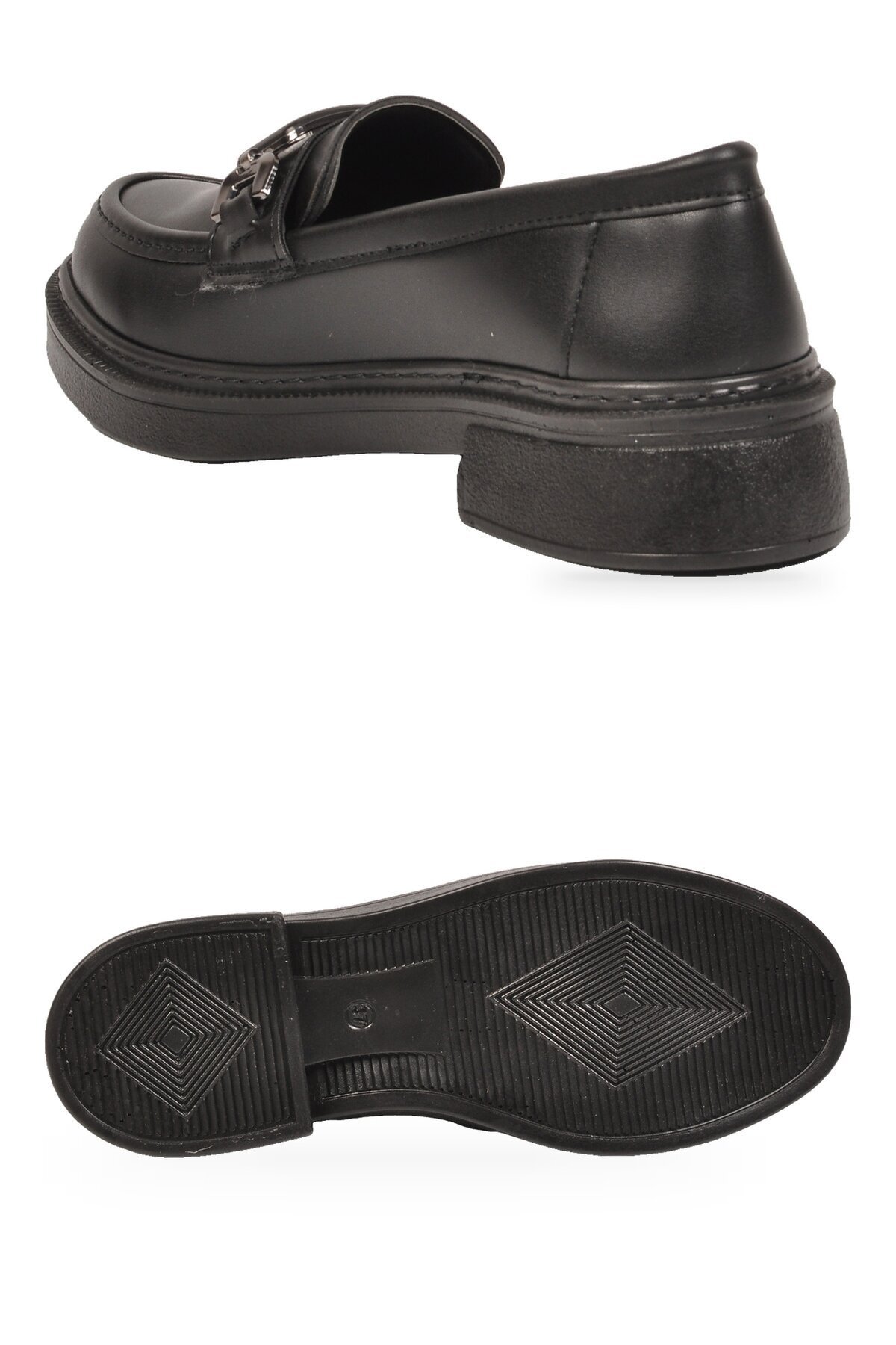 Toka Detaylı Kalın Tabanlı Şık Rahat Siyah Kadın Casual Ayakkabı Loafer 1837