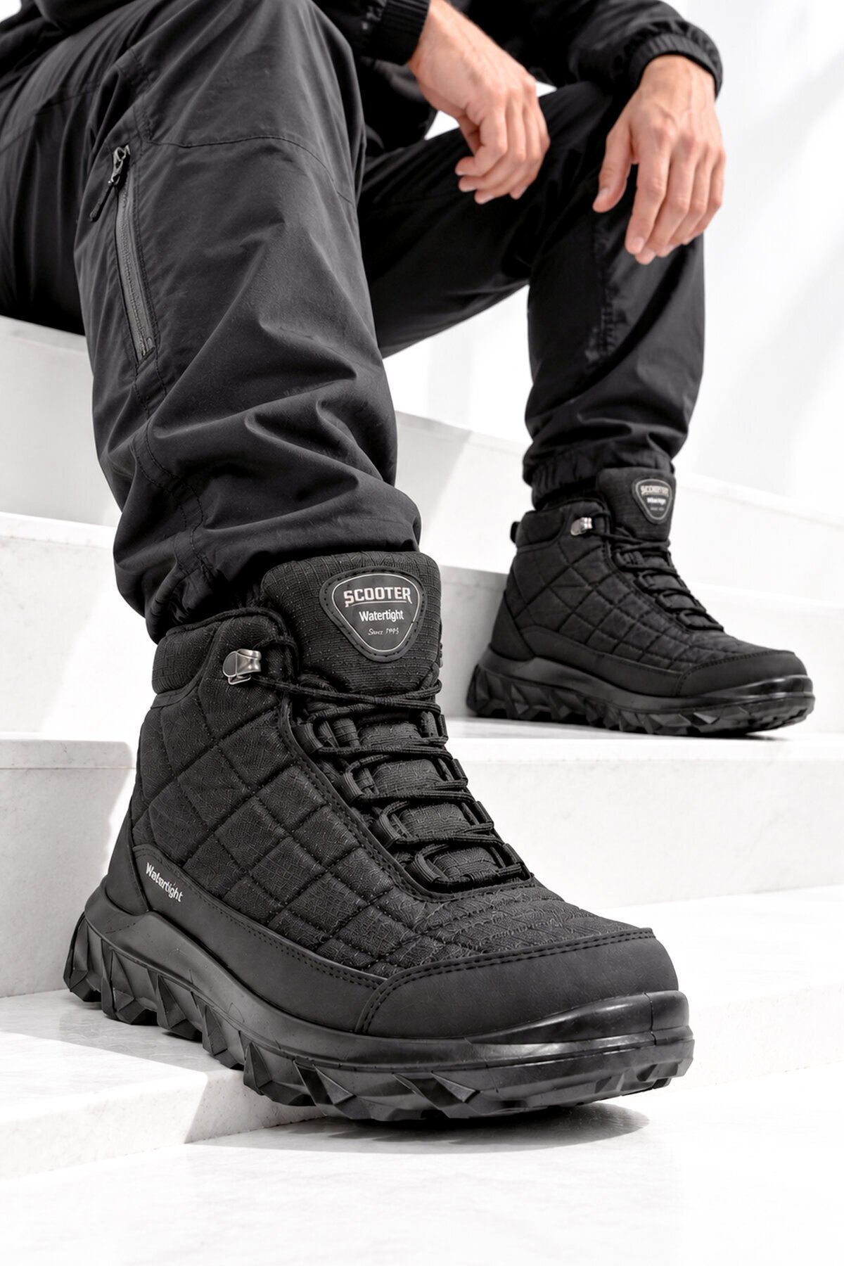 Erkek Tekstil Siyah Su Geçirmez Kaymaz Tabanlı Bağcıklı Outdoor Trekking Bot M7214