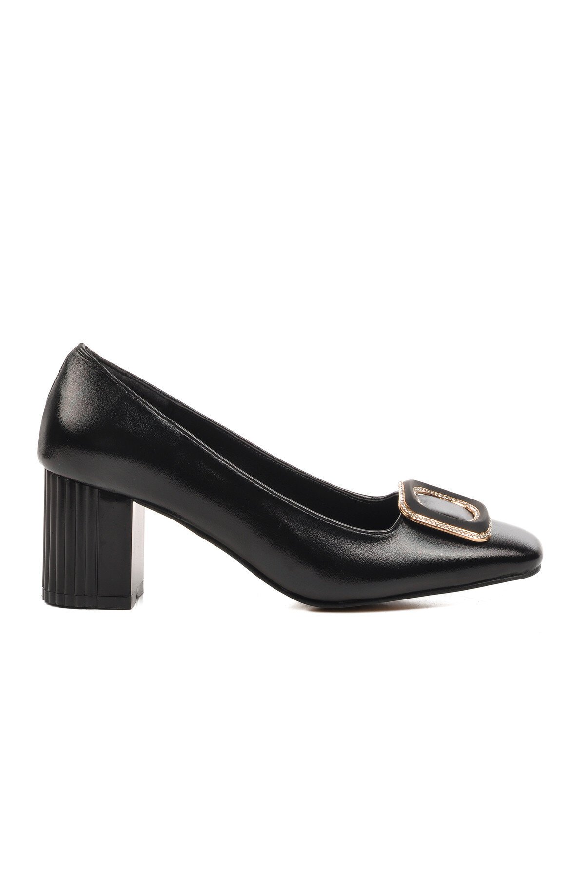 Ayakmod Siyah Cilt Kadın Topuklu Ayakkabı