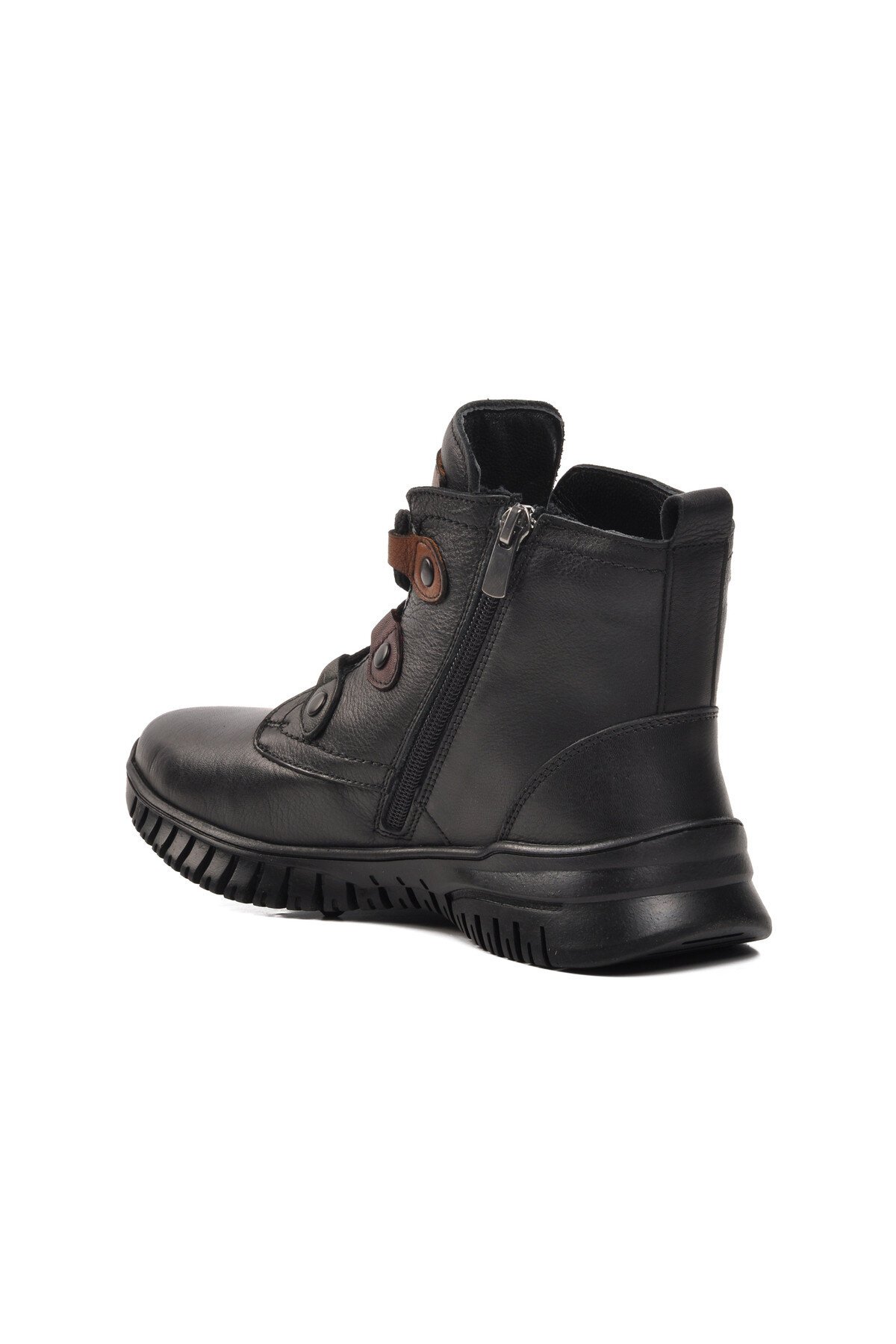 Siyah Hakiki Deri Fermuarlı Kadın Bot