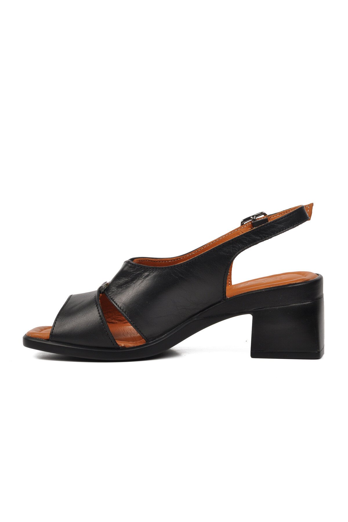 Venüs Siyah Hakiki Deri Kadın Topuklu Sandalet