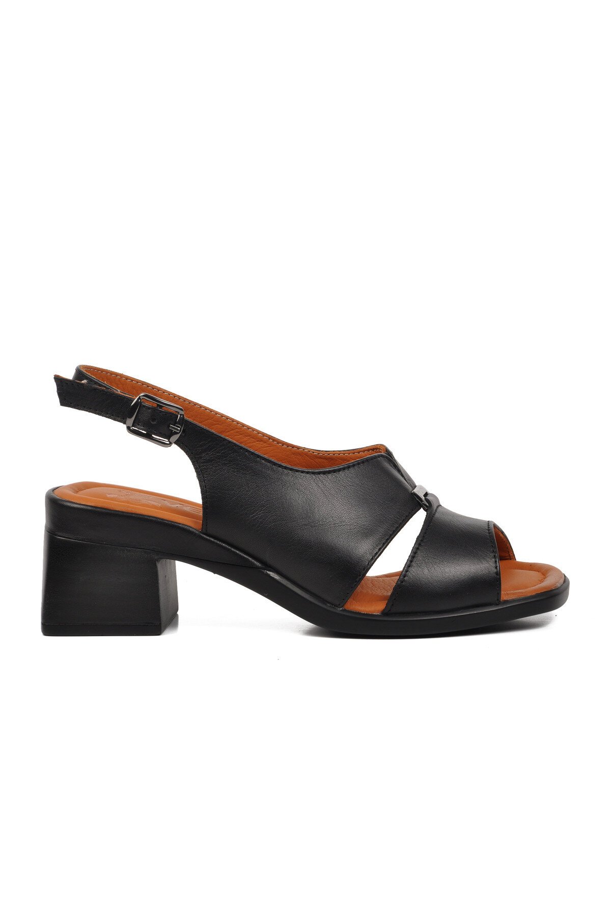 Venüs Siyah Hakiki Deri Kadın Topuklu Sandalet