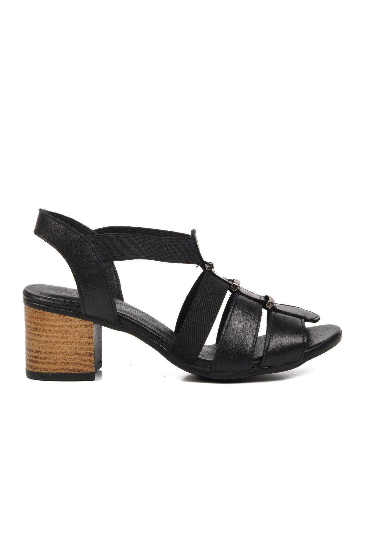 Venüs Siyah Hakiki Deri Kadın Topuklu Sandalet