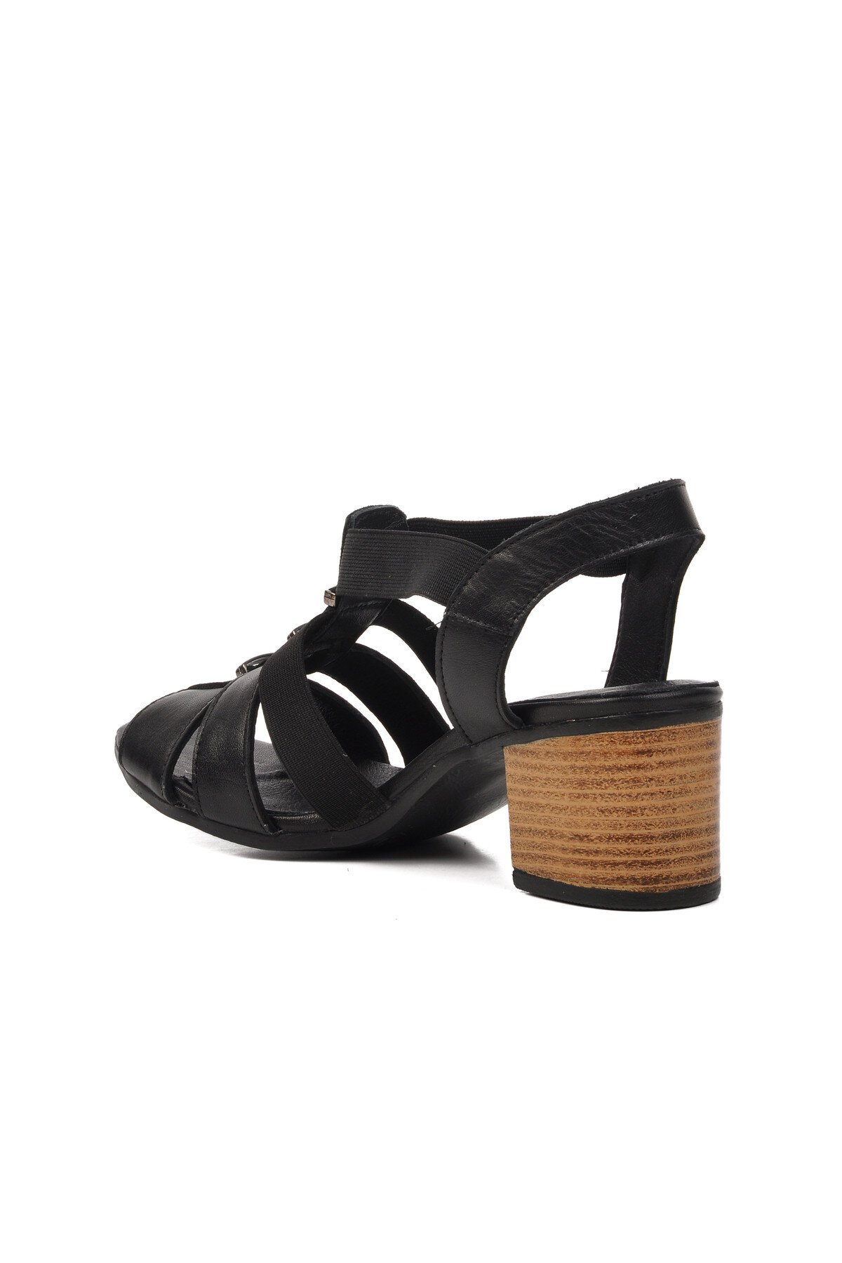Venüs Siyah Hakiki Deri Kadın Topuklu Sandalet