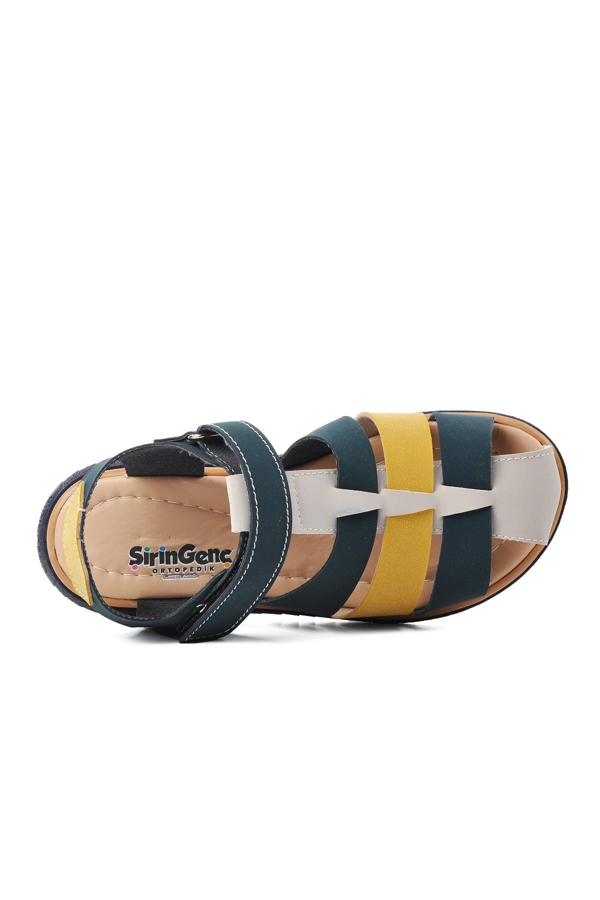 Ayakmod Lacivert Nubuk-Sarı-Krem Erkek Çocuk Sandalet