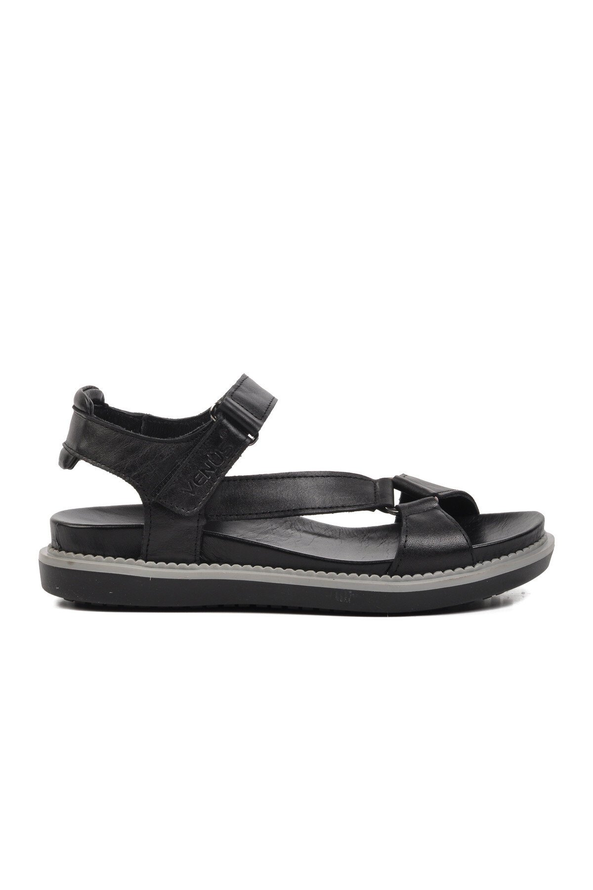 Siyah Hakiki Deri Kadın Sandalet