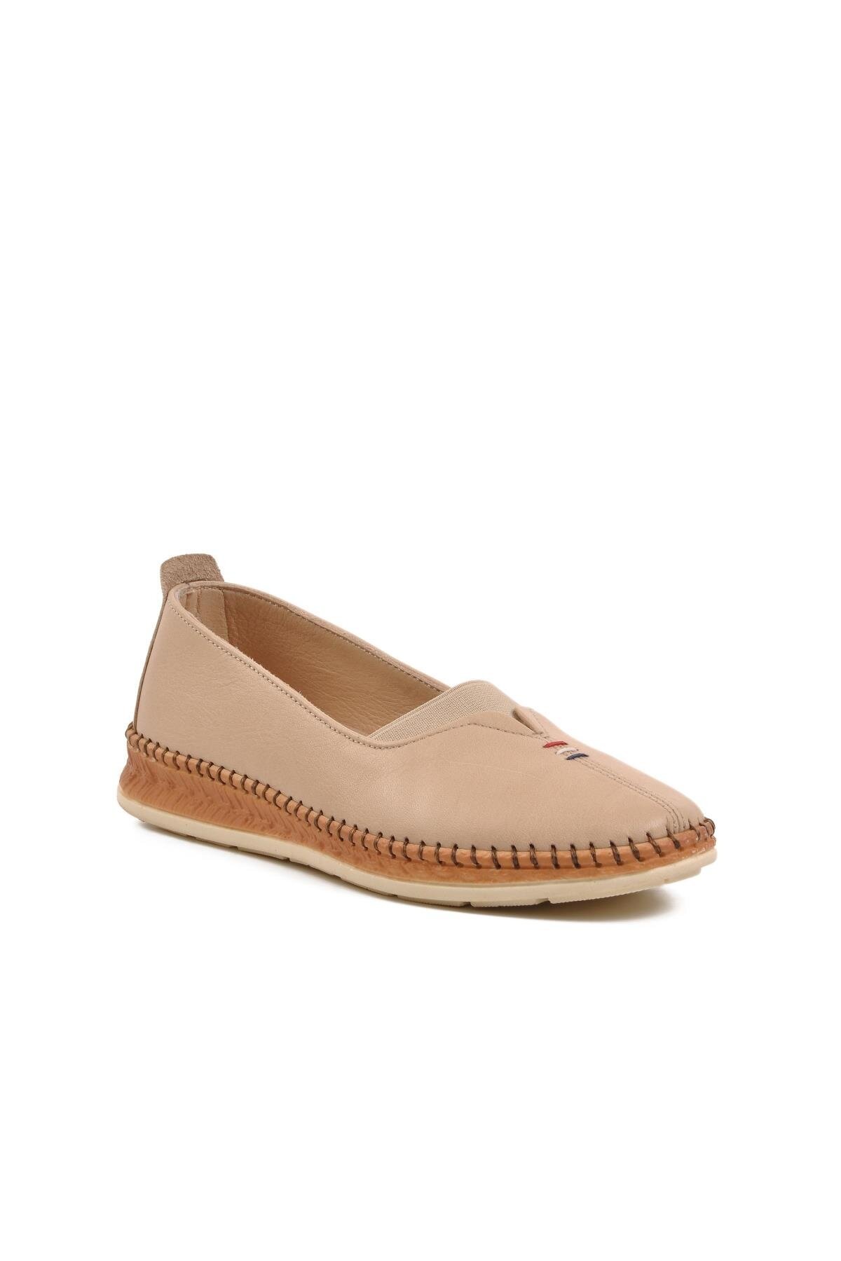 Ayakmod Bej Hakiki Deri Kadın Günlük Ayakkabı