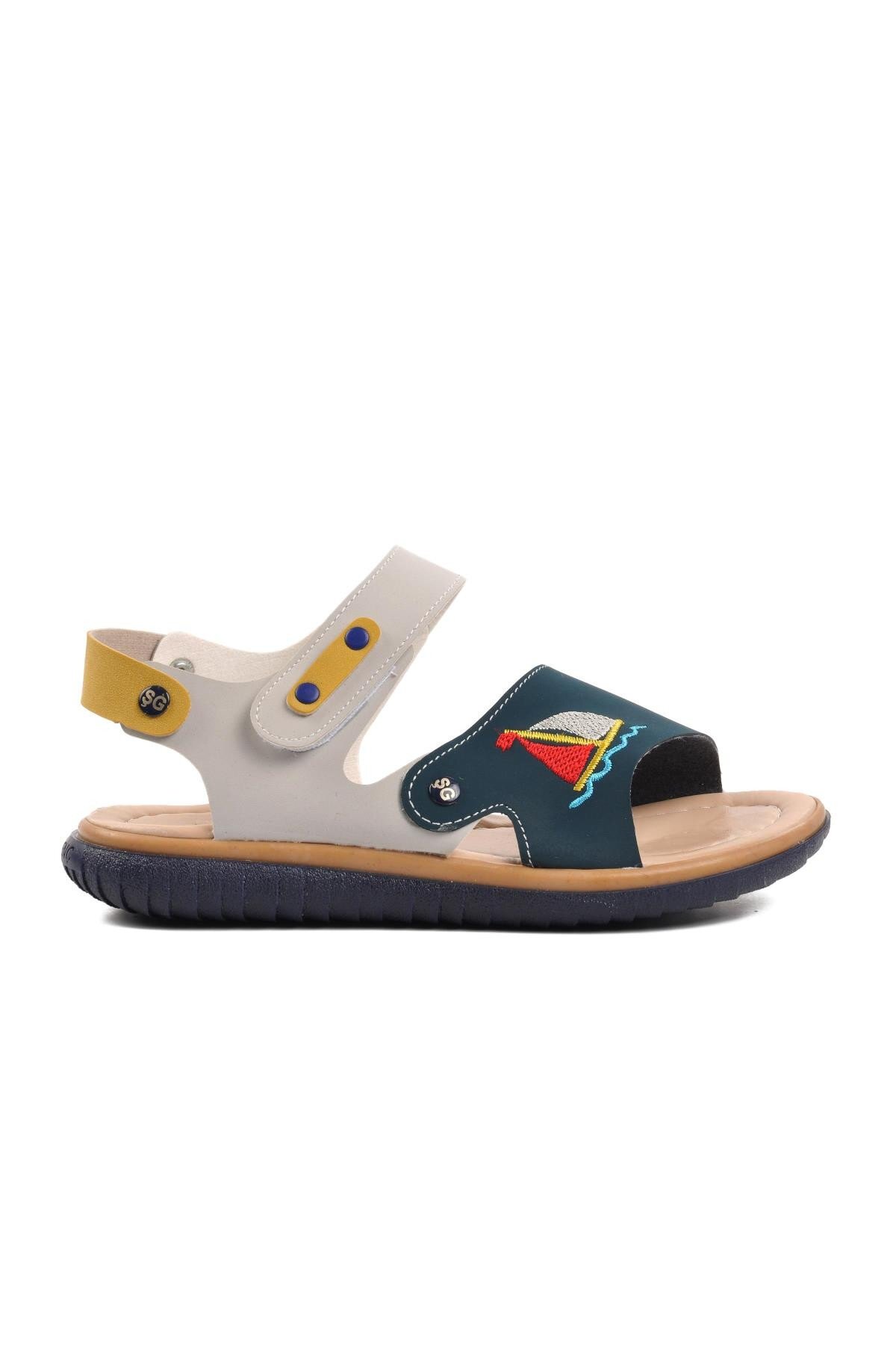 Ayakmod Lacivert Nubuk-Sarı-Krem Erkek Çocuk Sandalet
