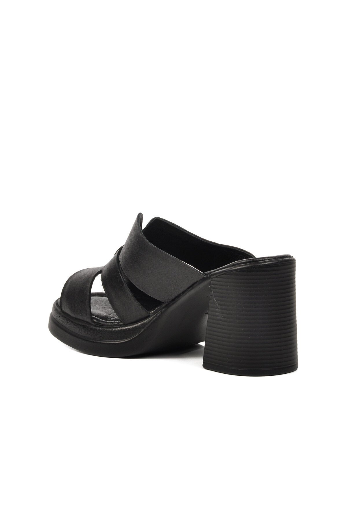 Venüs Siyah Hakiki Deri Kadın Topuklu Terlik