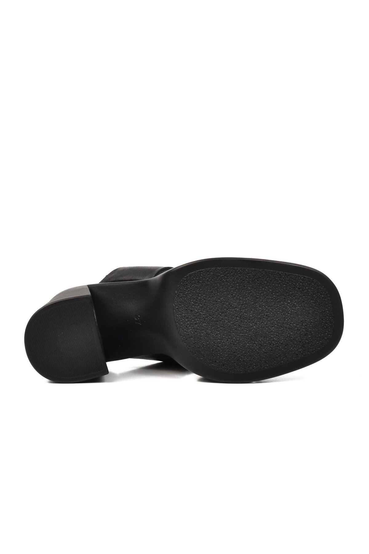 Venüs Siyah Hakiki Deri Kadın Topuklu Terlik