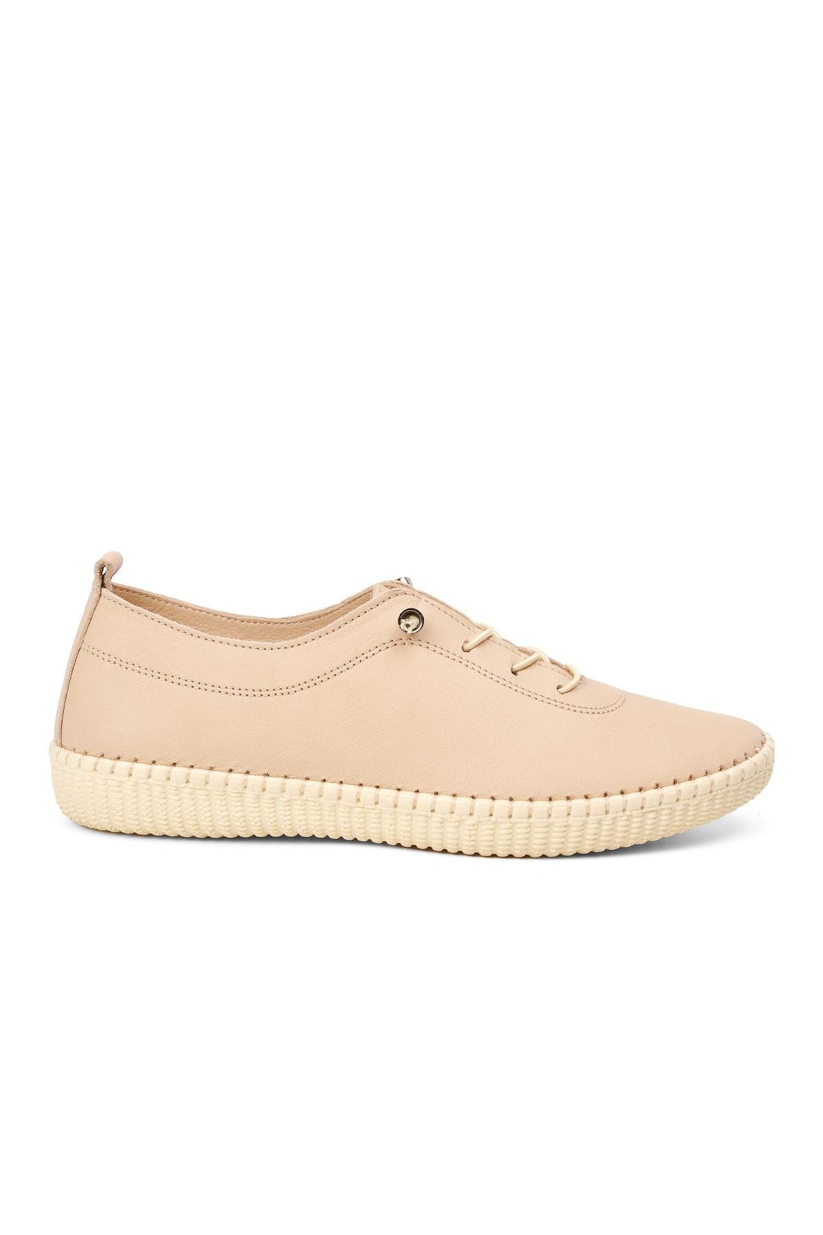 Bej Hakiki Deri Kadın Günlük Ayakkabı