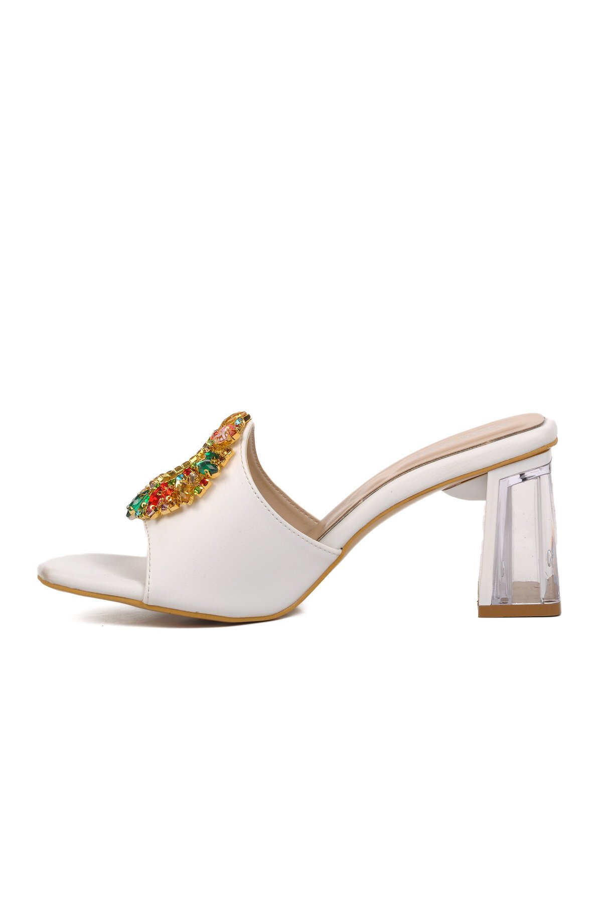Ayakmod Beyaz Kadın Topuklu Terlik
