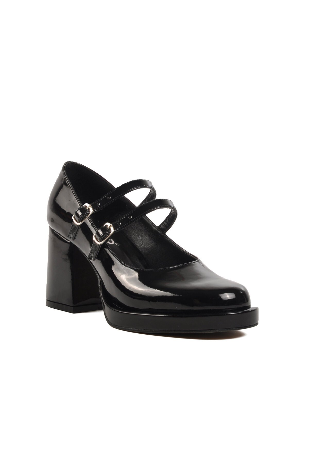 Ayakmod Siyah Rugan Kalın Topuk Kadın Topuklu Ayakkabı