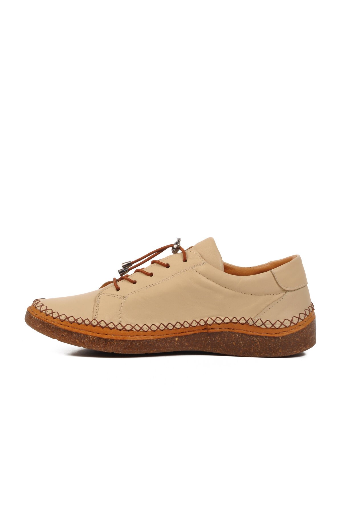 Bej Hakiki Deri Fermuarlı Kadın Günlük Ayakkabı AY8207 Z