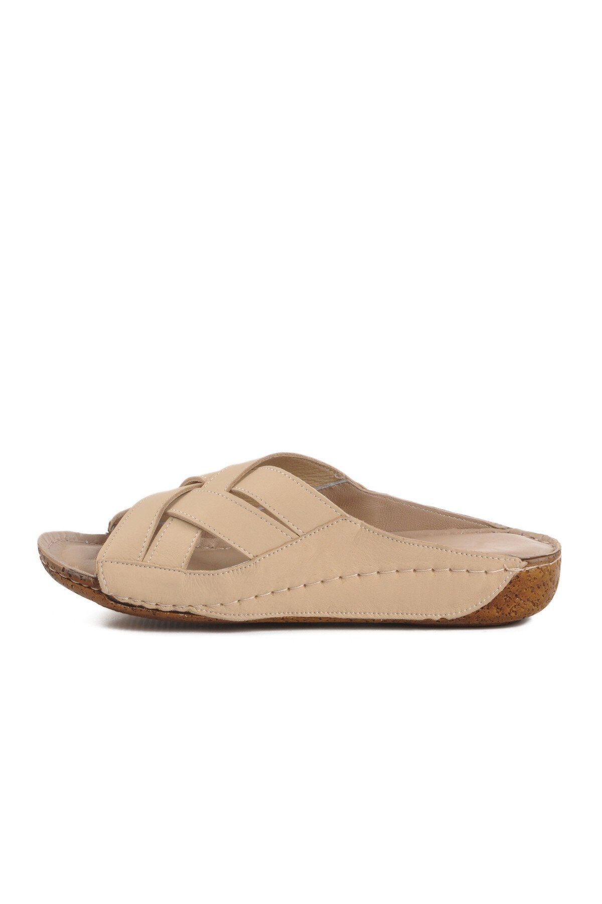 Bej Hakiki Deri Kadın Terlik 003 Z