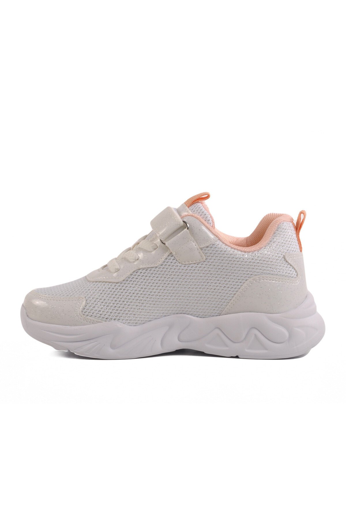 Beyaz-Pudra-Sarı Cırtlı Kız Çocuk Spor Ayakkabı 1878 F