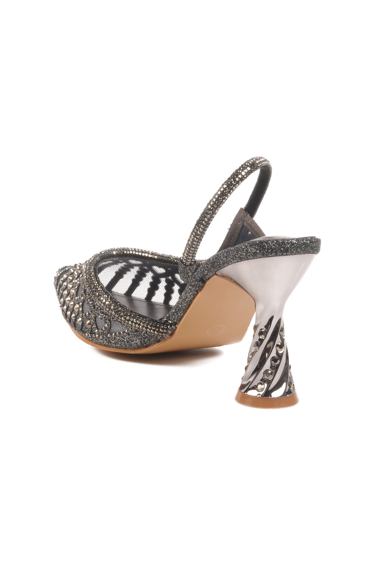 Gri Taşlı Topuklu Kadın Abiye Ayakkabı 25Y125-2 Z