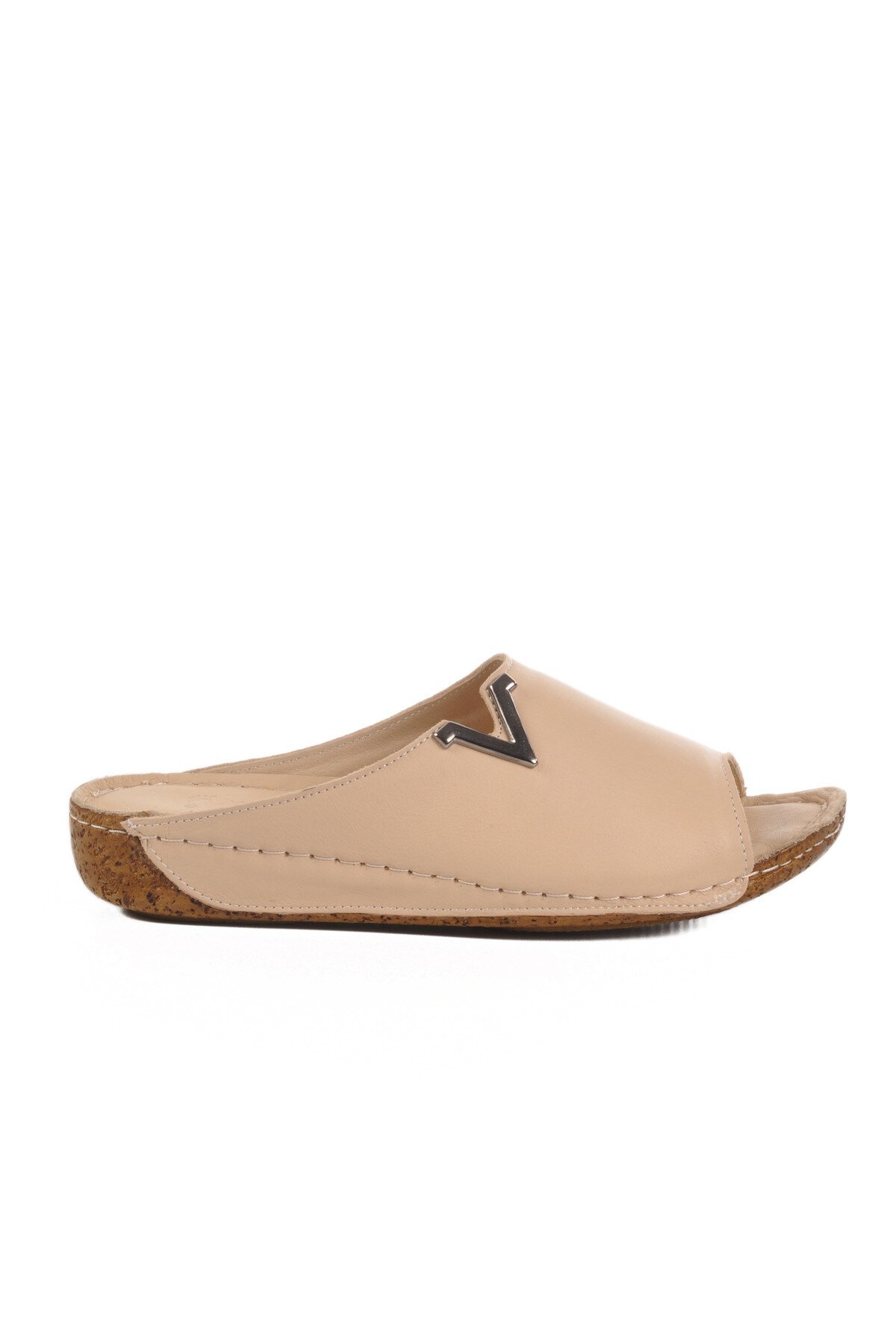 Bej Hakiki Hafif Deri Kadın Terlik 002 Z