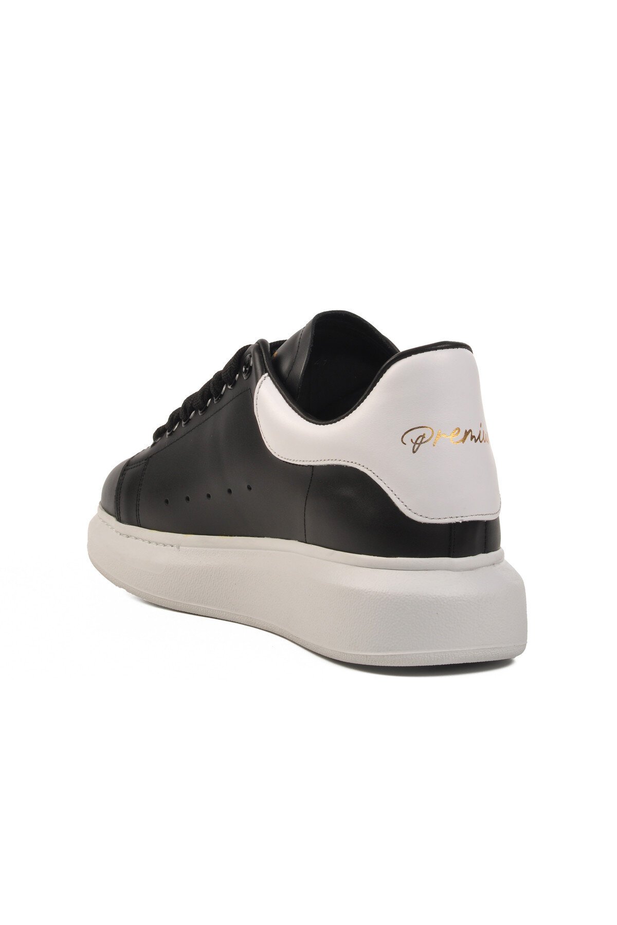 Beyaz-Siyah-Beyaz Hakiki Deri Erkek Sneaker Premium 02028 M