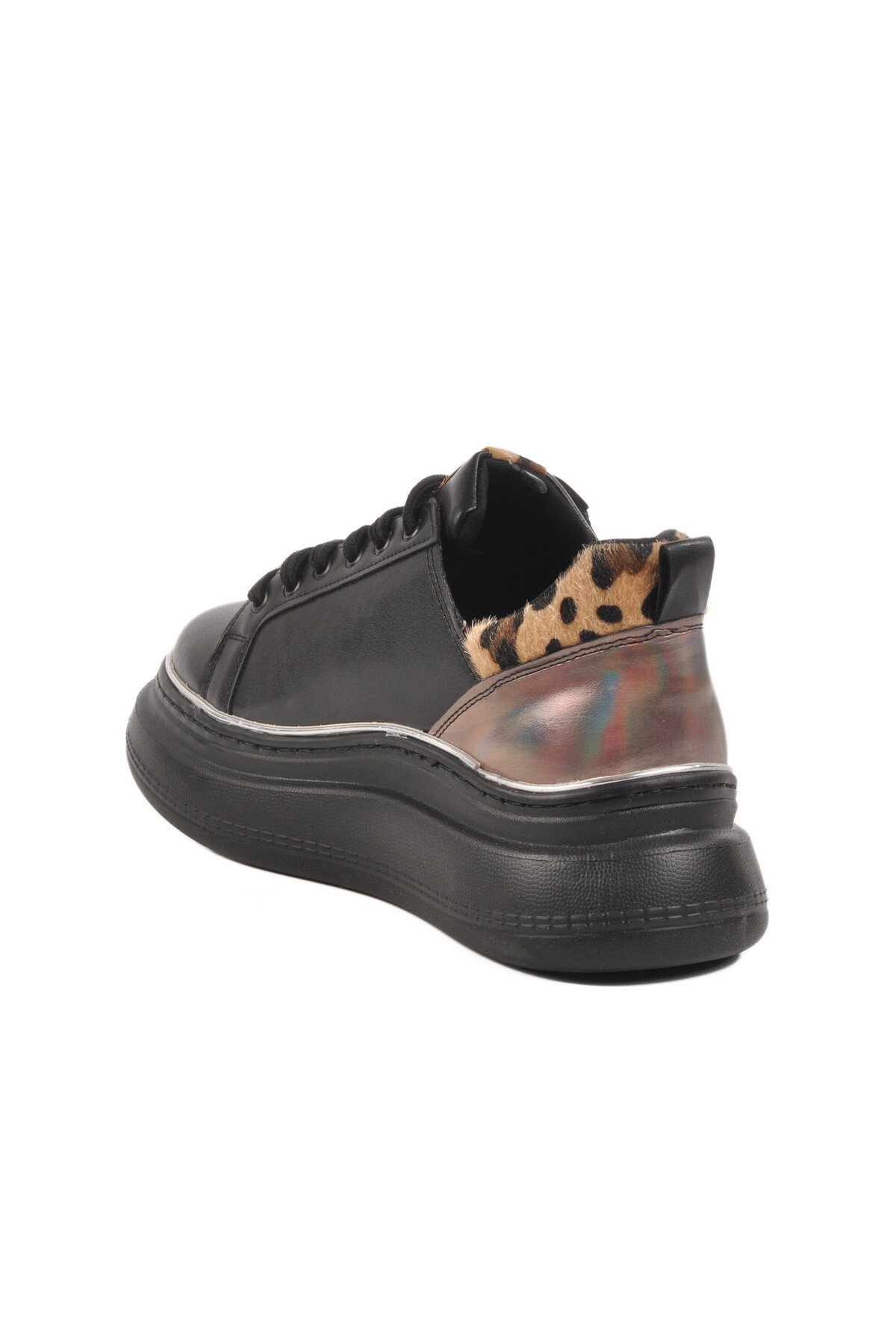 Siyah Leopar Yüksek Tabanlı Kadın Sneaker T-300 Z